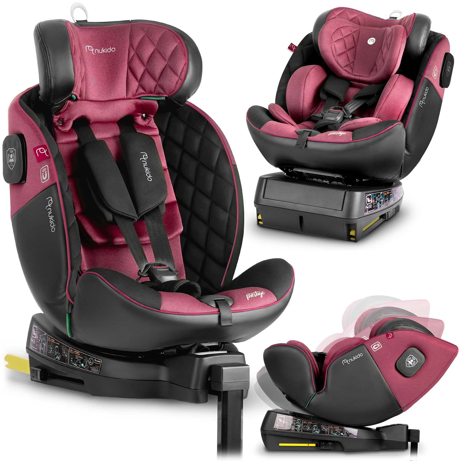 Nukido Prestige Line -turvaistuin, musta ja pinkki, 0-36 kg, ISOFIX – Nukido