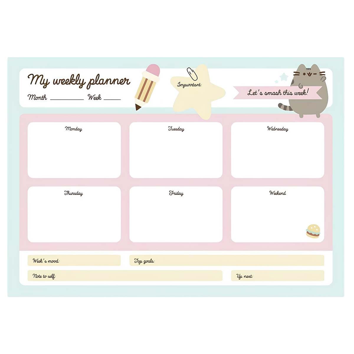 Viikkopöytäkalenteri A4, 54 sivua, Foodie-mallisto – Pusheen