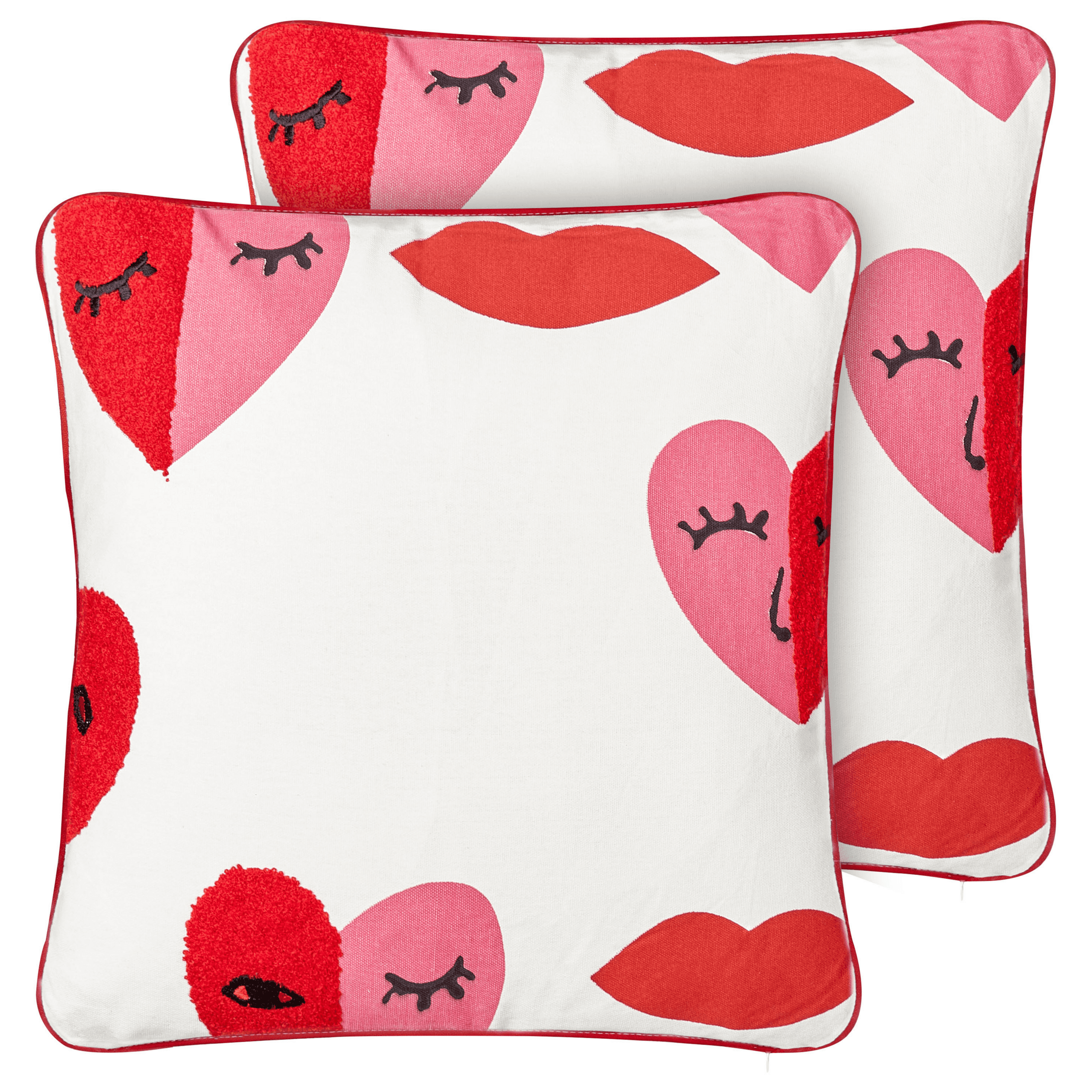 Koristetyynysetti 2 kpl PERIWINKLE puuvilla 45 x 45 cm Valkoinen Sydänkuvio – Beliani