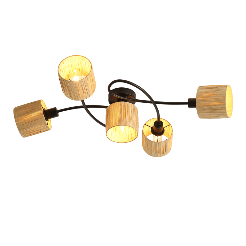 NETTLIFE kattokohdevalaisin 5 liekkiä E14 luonnonmusta kattovalaisin paperi olohuoneeseen – Nettlife