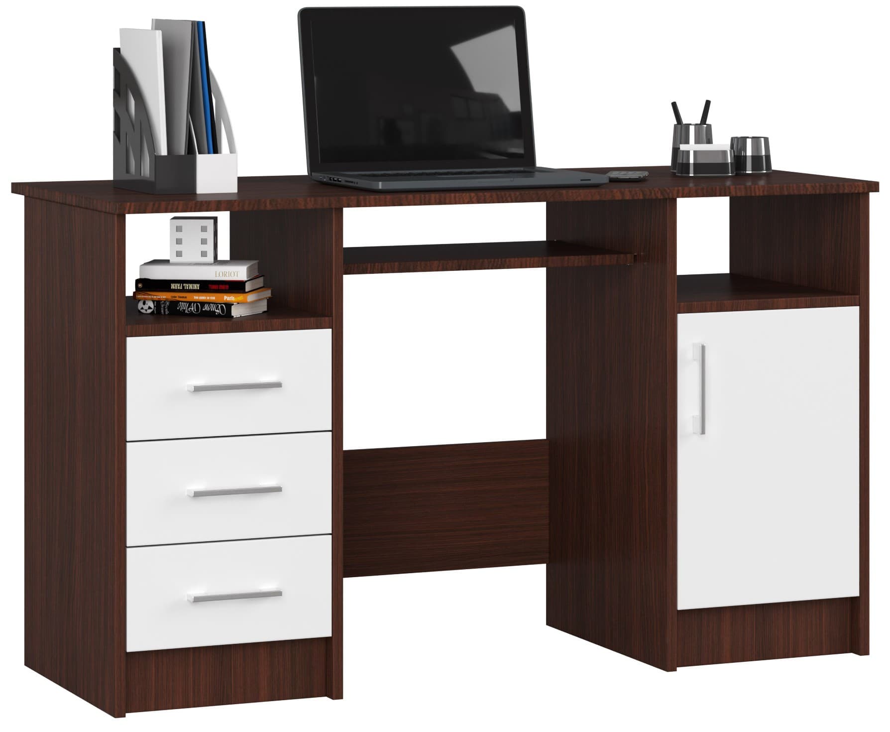 Akord Tietokonepöytä Ana 3 laatikkoa 1 kaappi Wenge/Valkoinen 124x52x74