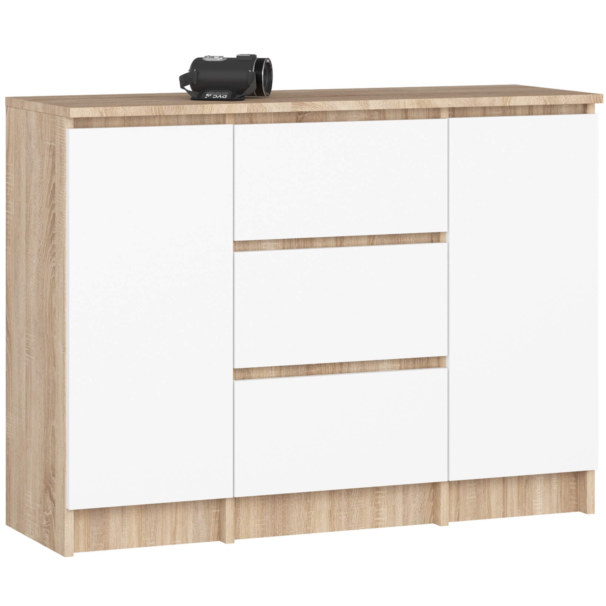 Akord Lipasto 2 Ovea 3 Laatikoa Sonoma-tammi/Valkoinen 101x35x76 – Akord