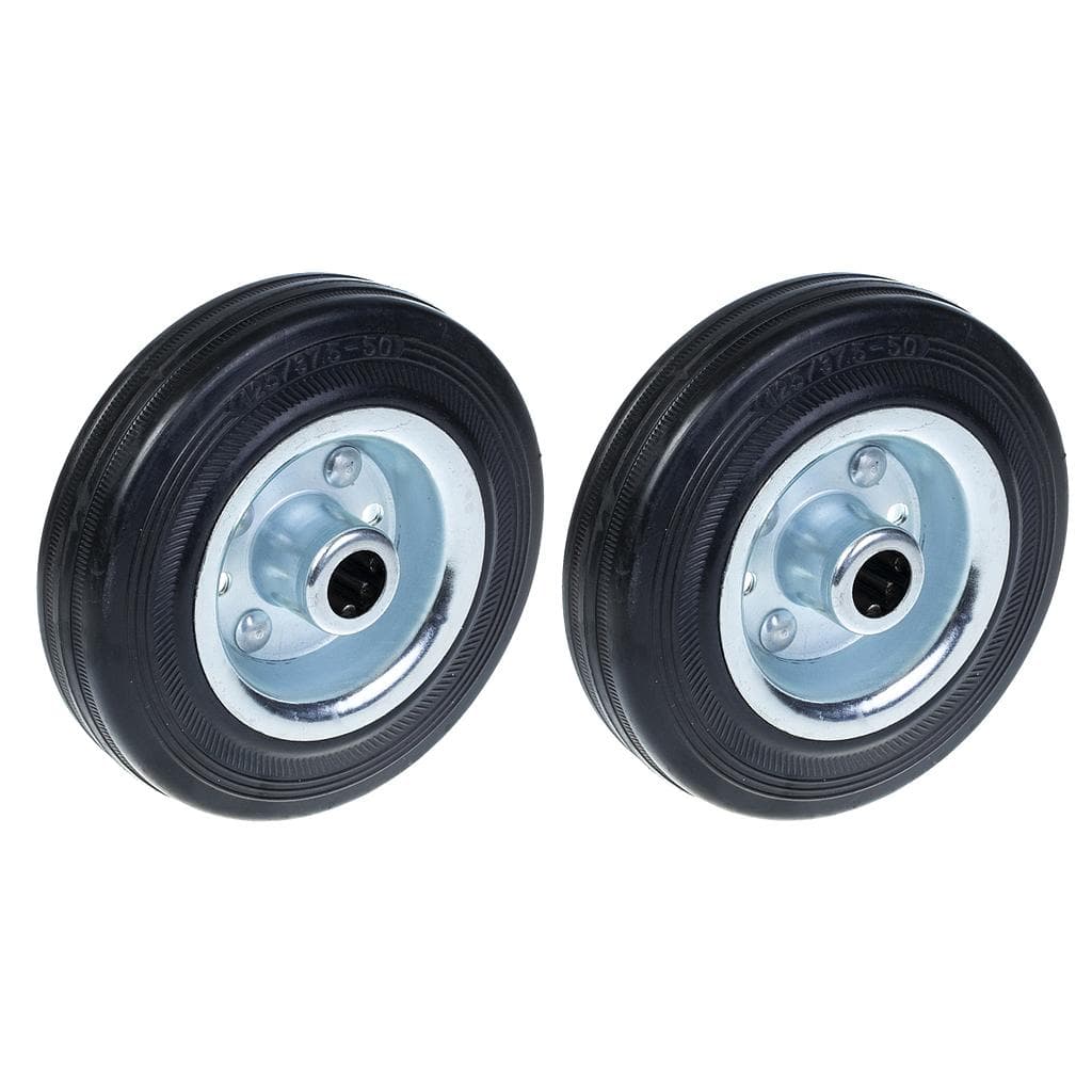 125 mm:n (5 tuuman) musta kumipyörä, puristetulla teräskeskiosalla, kantavuus 120 kg – 2 kpl:n sarja – Parnells