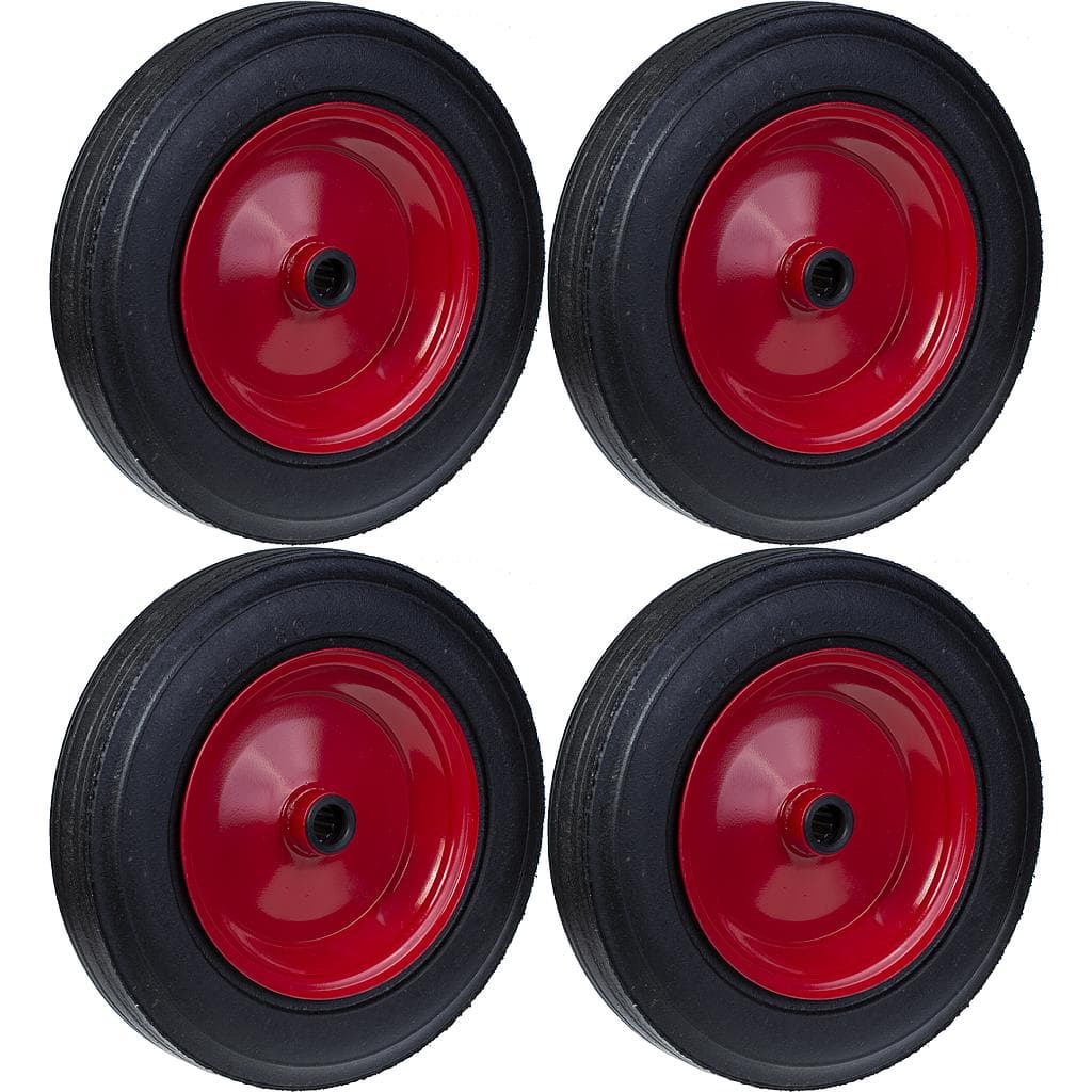 350mm 14 pyörä kumirengas puristettu teräskeskiö 25.4mm vahva 1600kg, 4 kpl:n sarja. – Parnells