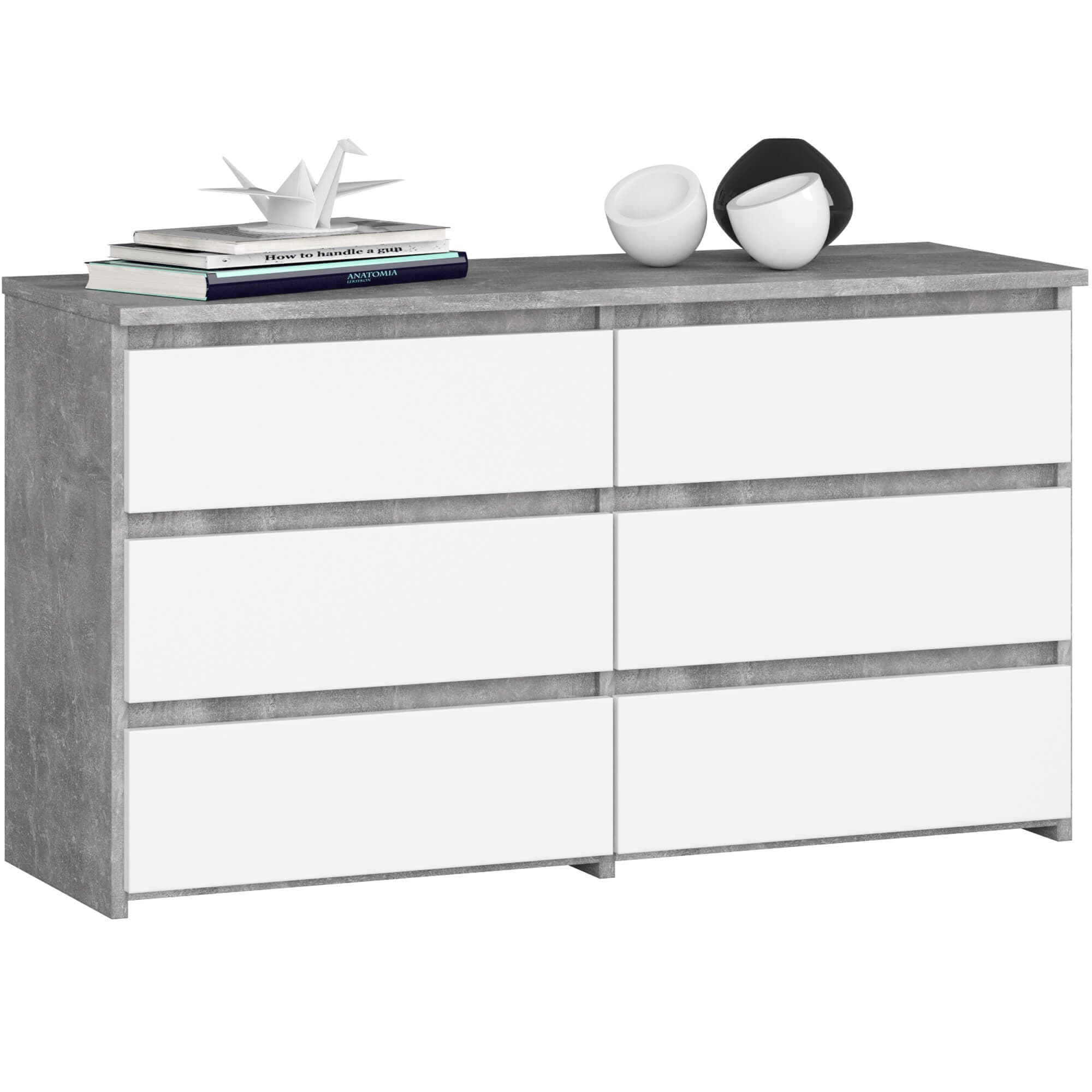 Akord Lipasto 6 Laatikoa Betoni/Valkoinen 100x35x57 – Akord