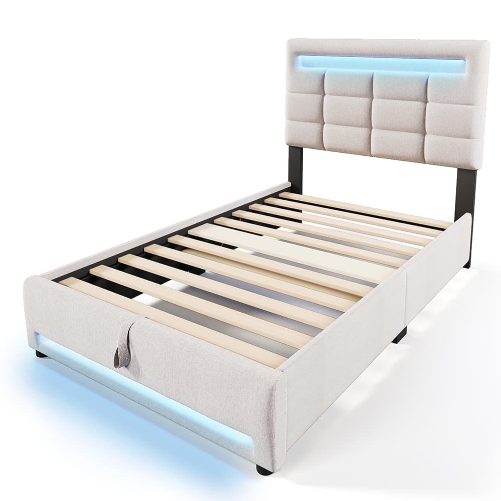 Sänky 90x200 cm, USB-portilla, beige – KOMHTOM