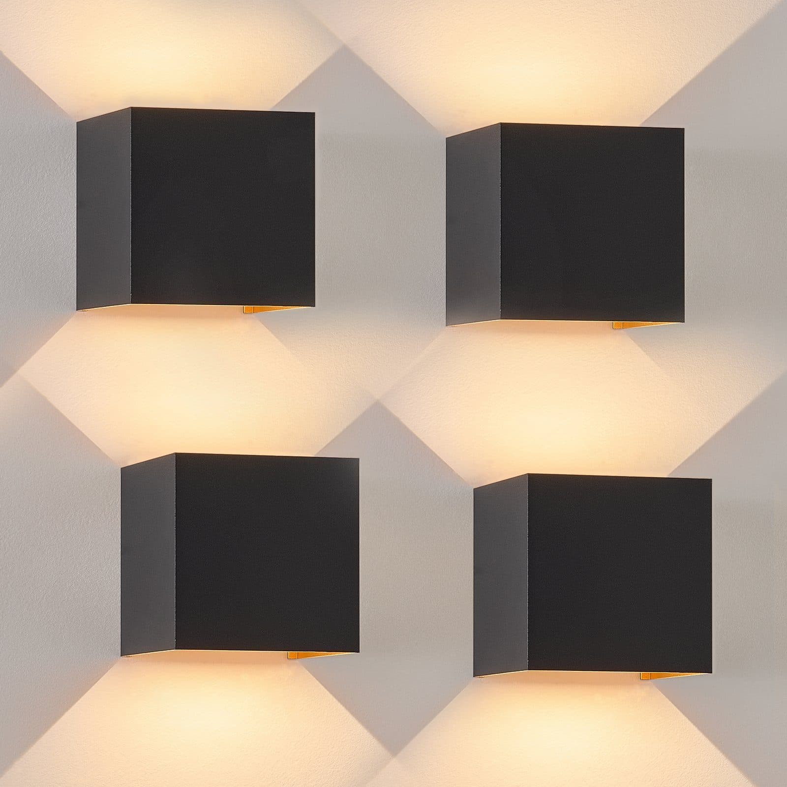 ZMH LED-ulkoseinävalaisin, sisäseinävalaisin, 4 kpl:n sarja, musta tai kulta, 5W, IP54, säädettävä, 3000K