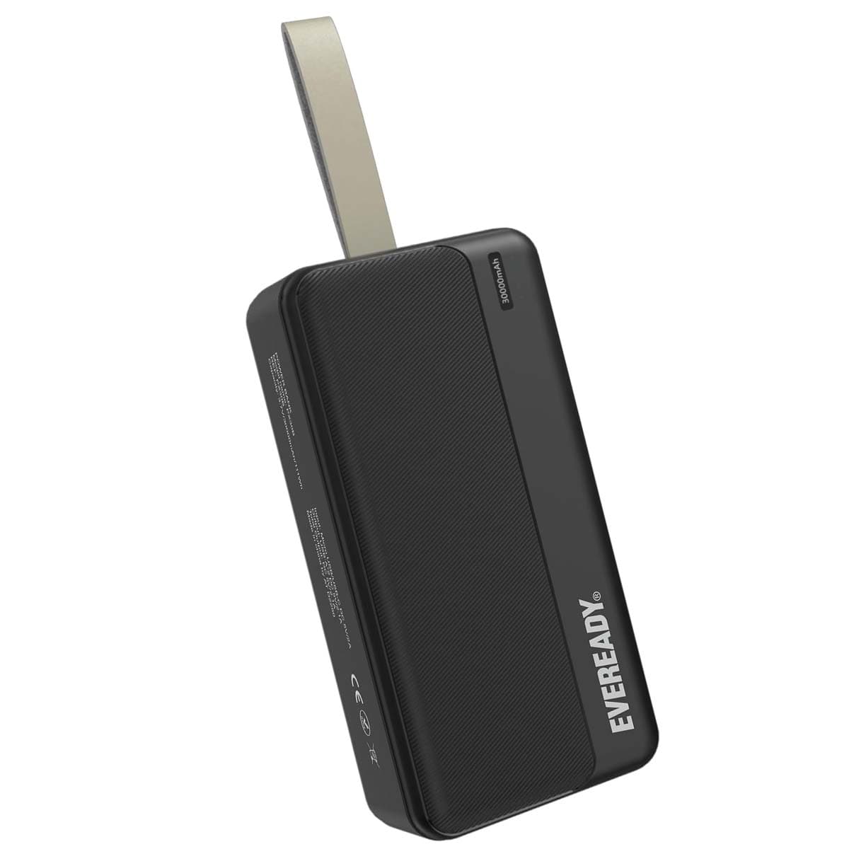 Powerbank PX30B 30000mAh, 2 USB-A-porttia, LED-merkkivalo ja integroitu hihna