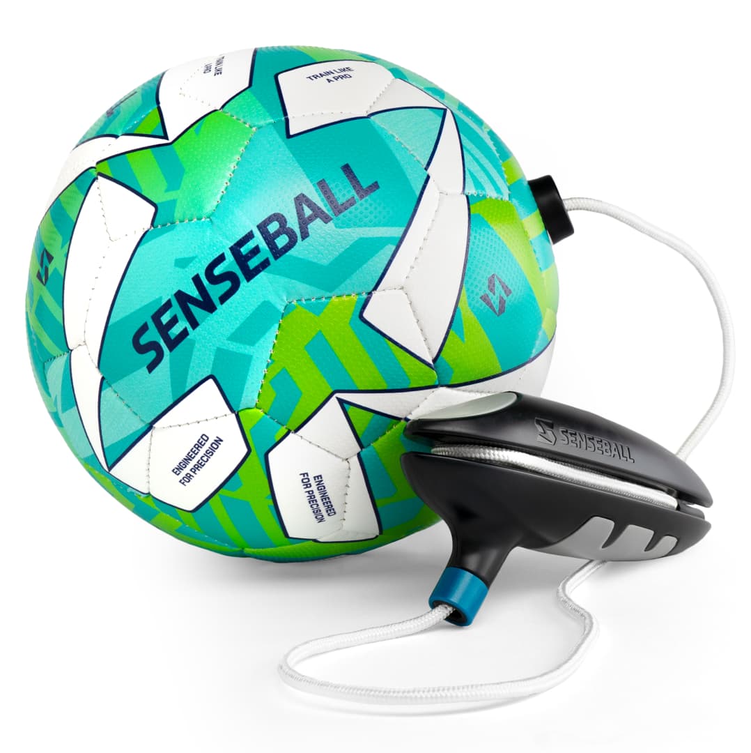 SenseBall® jalkapallon potkuvalmennuspallo ja sovellus - koko 2, vihreä-valkoinen - yli 50 valmennusvideota - pallonhallinnan harjoittelu lapsille – Senseball