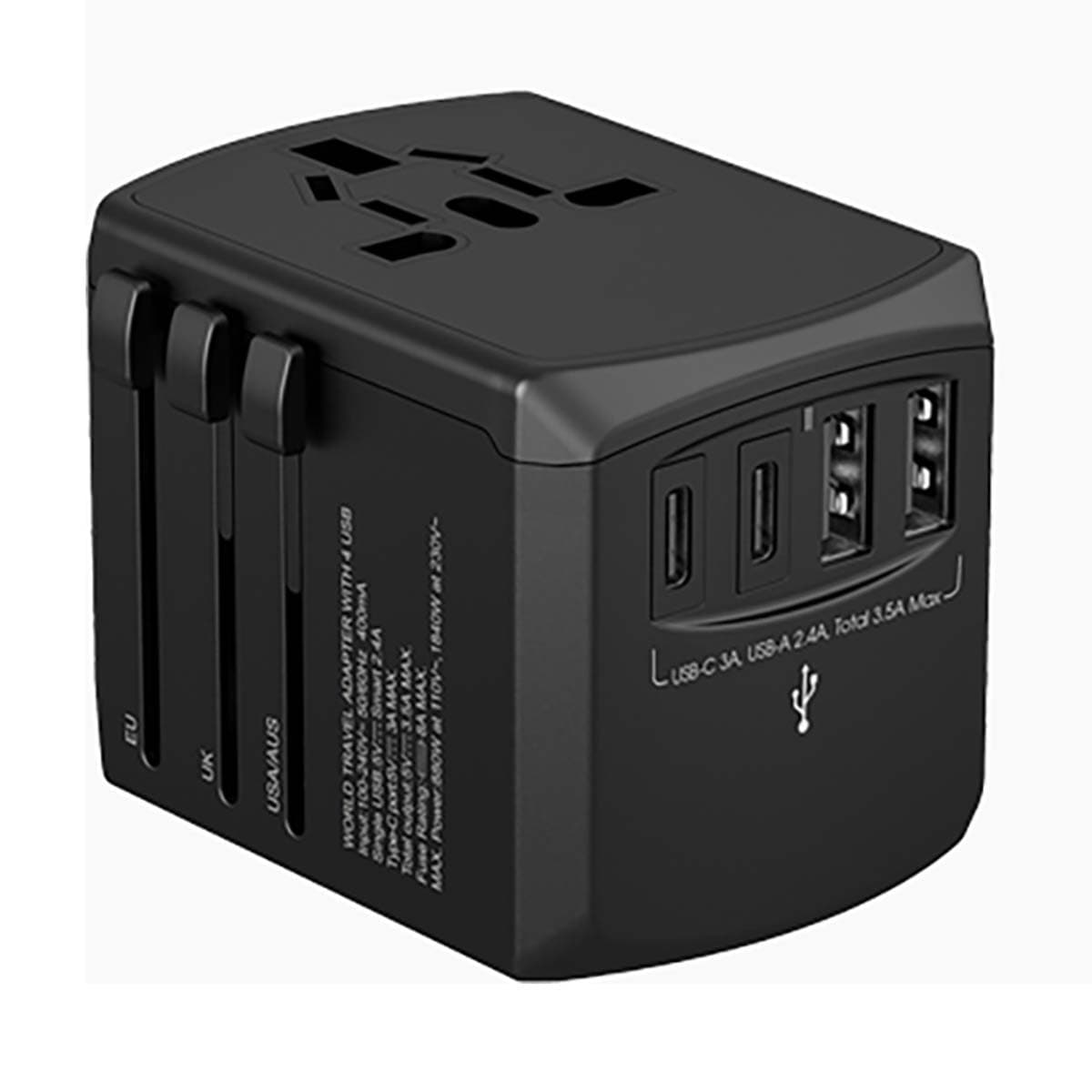 Matkasovitin 2x USB 2x USB-C 15W Eurooppa/UK/USA/Australia