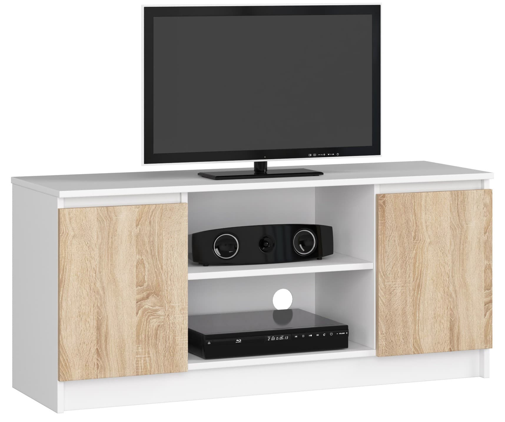 Akord TV-taso 2 ovea 1 hylly Valkoinen/Sonoma-tammi 120x40x55 – Akord
