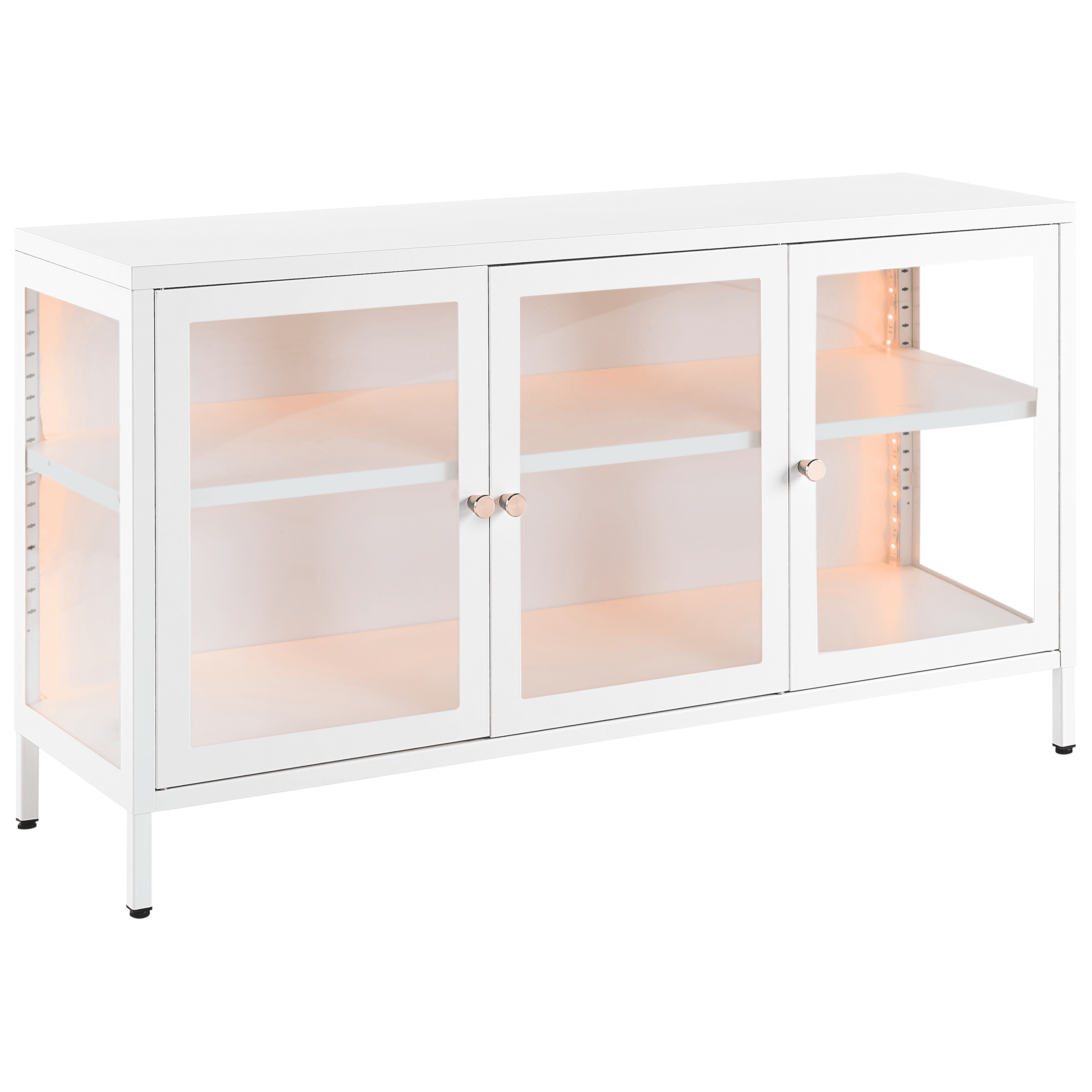 Lasivitriinikaappi LED-valo NEWPORT metalli 115 cm Valkoinen – Beliani