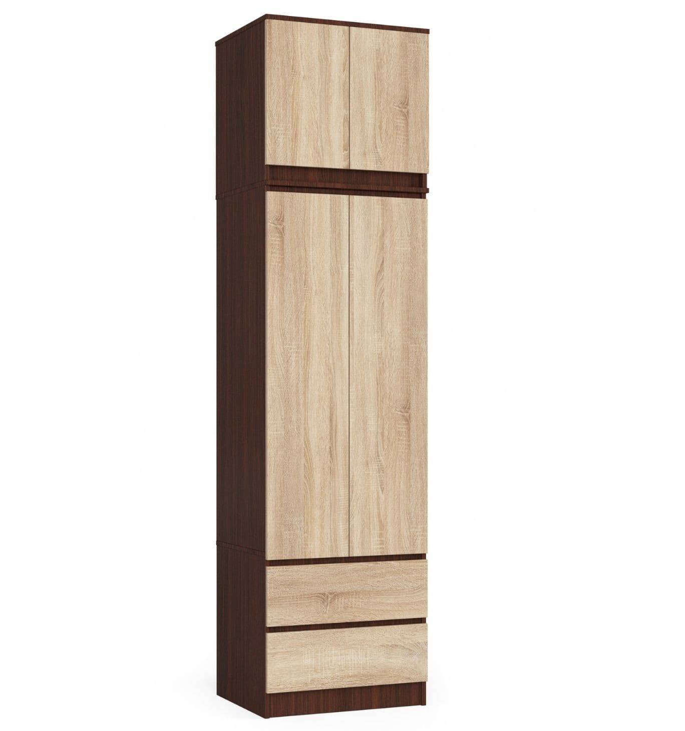 Akord Vaatekaappi yläosalla 2 ovea 2 laatikkoa Wenge/Tammi Sonoma 60x51x234 – Akord