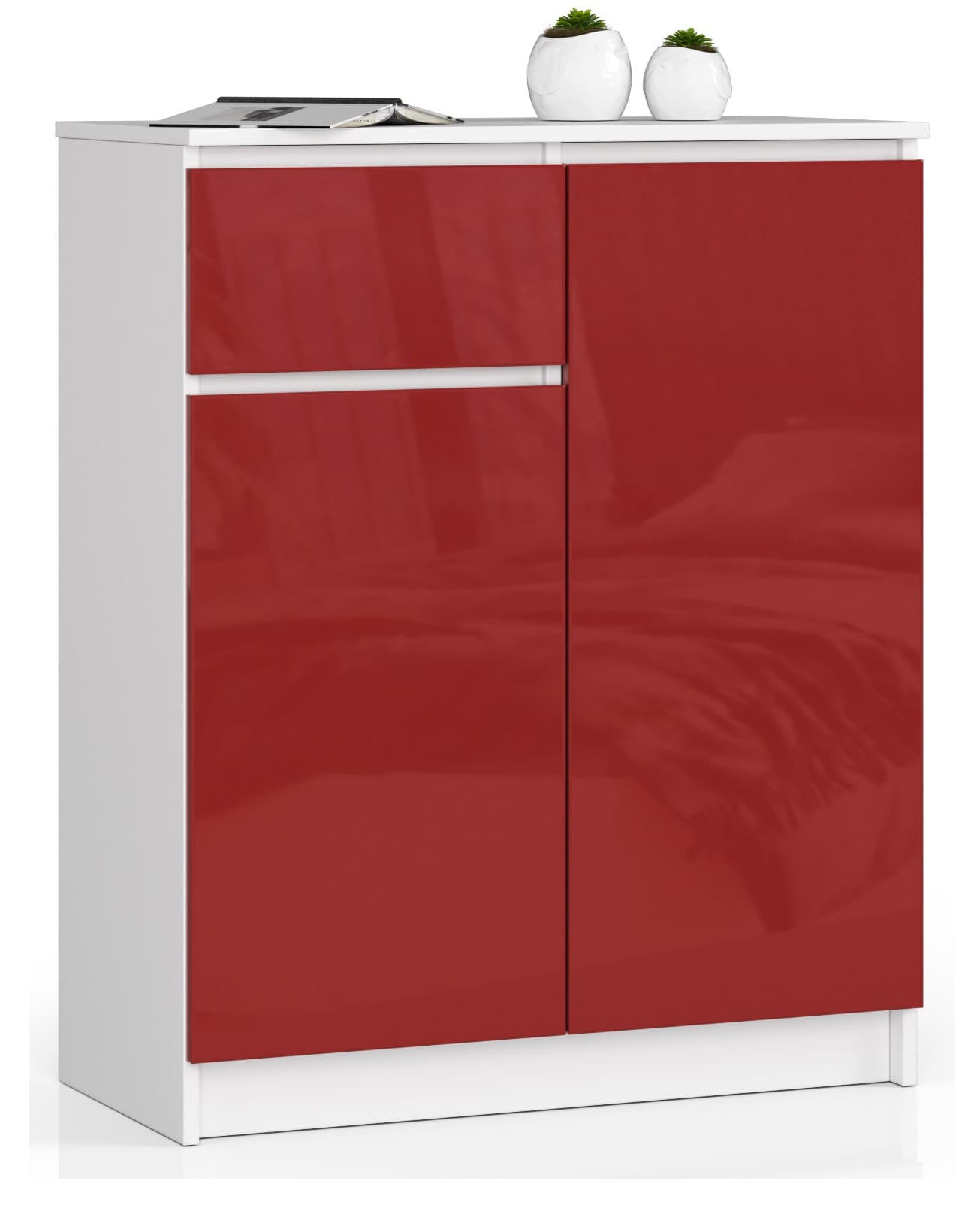 Akord Lipasto 2 Ovet 1 Laatikko Valkoinen/Punainen Korkeakiilto 80x40x99