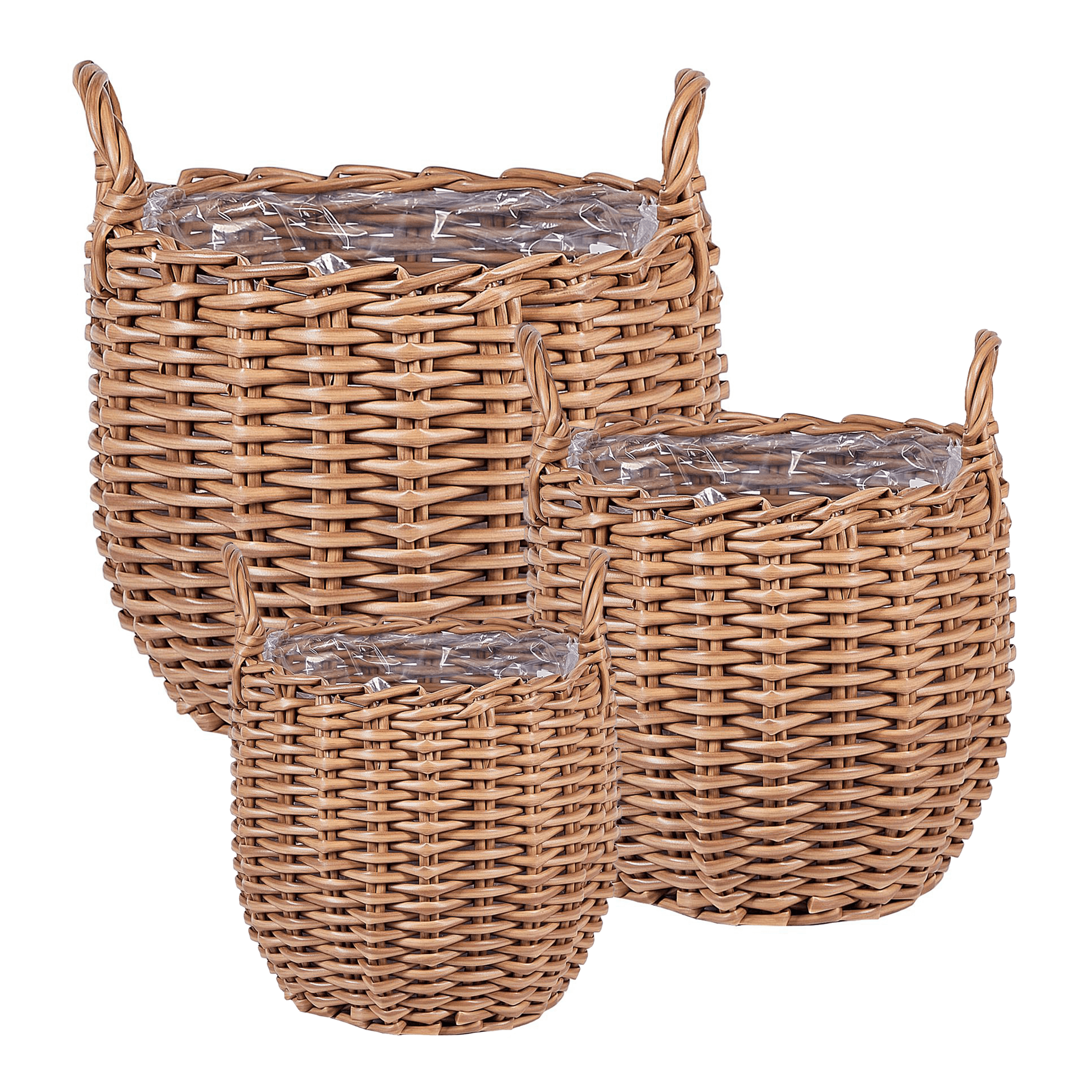 Kukkaruukkusetti 3 kpl AUCUBA 26/34/44 cm Vaaleanruskea – Beliani