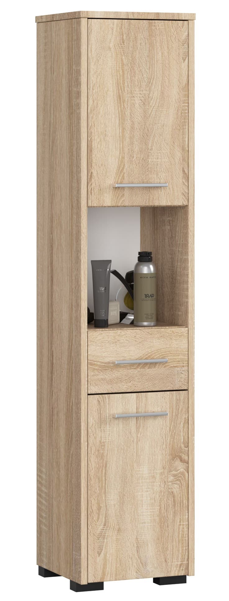 Akord Kylpyhuonekaappi korkea 2 ovea 1 laatikko 1 hylly Sonoma-tammi 30x30x140 – Akord