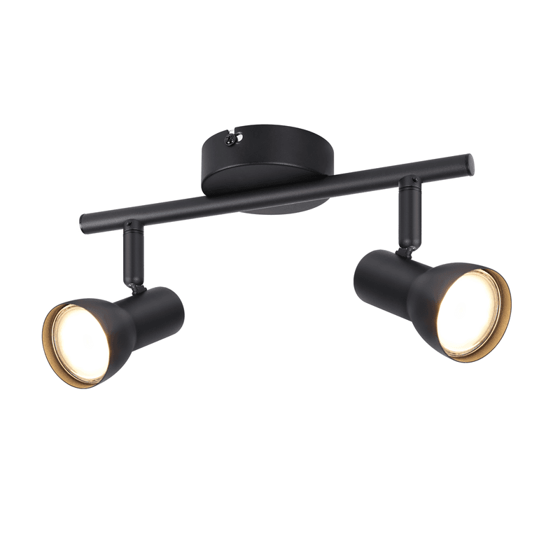 NETTLIFE 2- liekkinen kattokohdevalaisin, musta, moderni, GU10, metalli, 350° kääntyvä