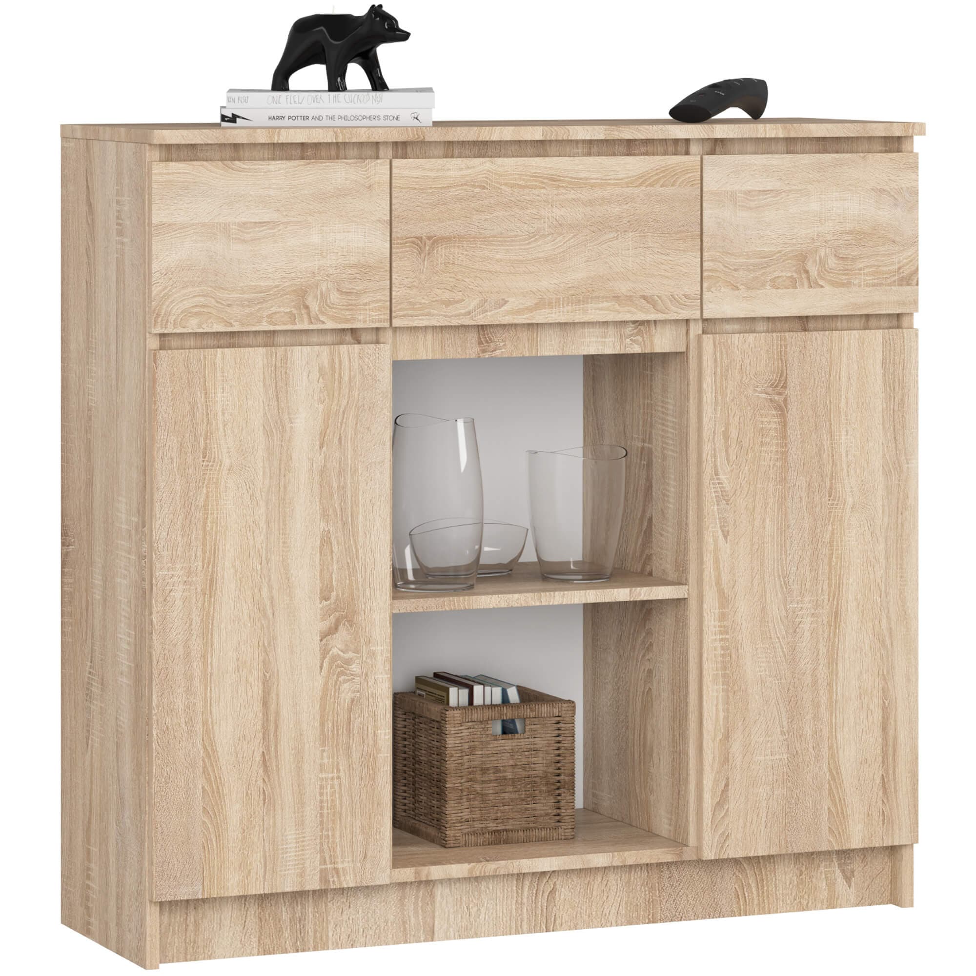 Akord Lipasto 2 Ovea 3 Laatikoa + 1 Pieni Ovi Sonoma-tammi 101x35x98 – Akord