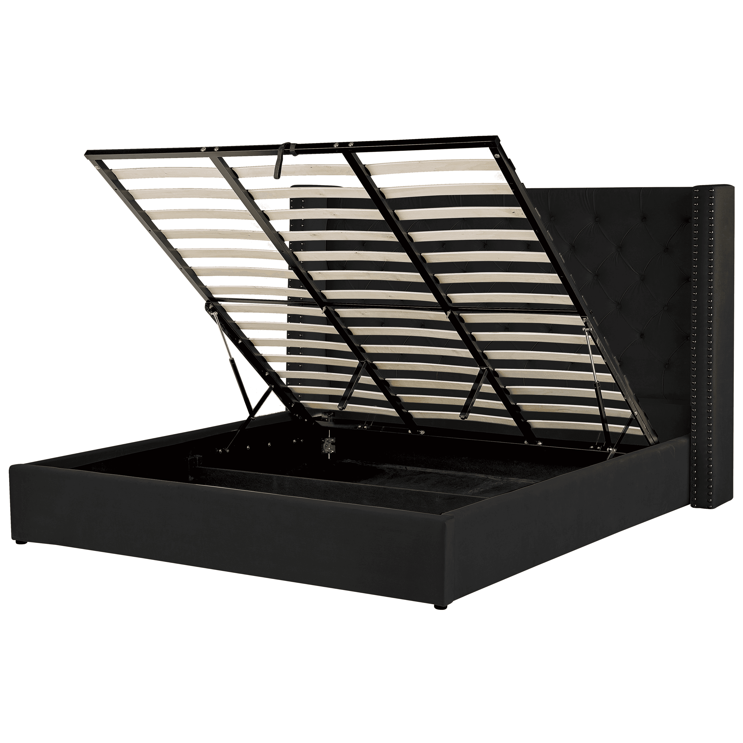 Sänky säilytystilalla sametti LUBBON 180 x 200 cm Musta – Beliani