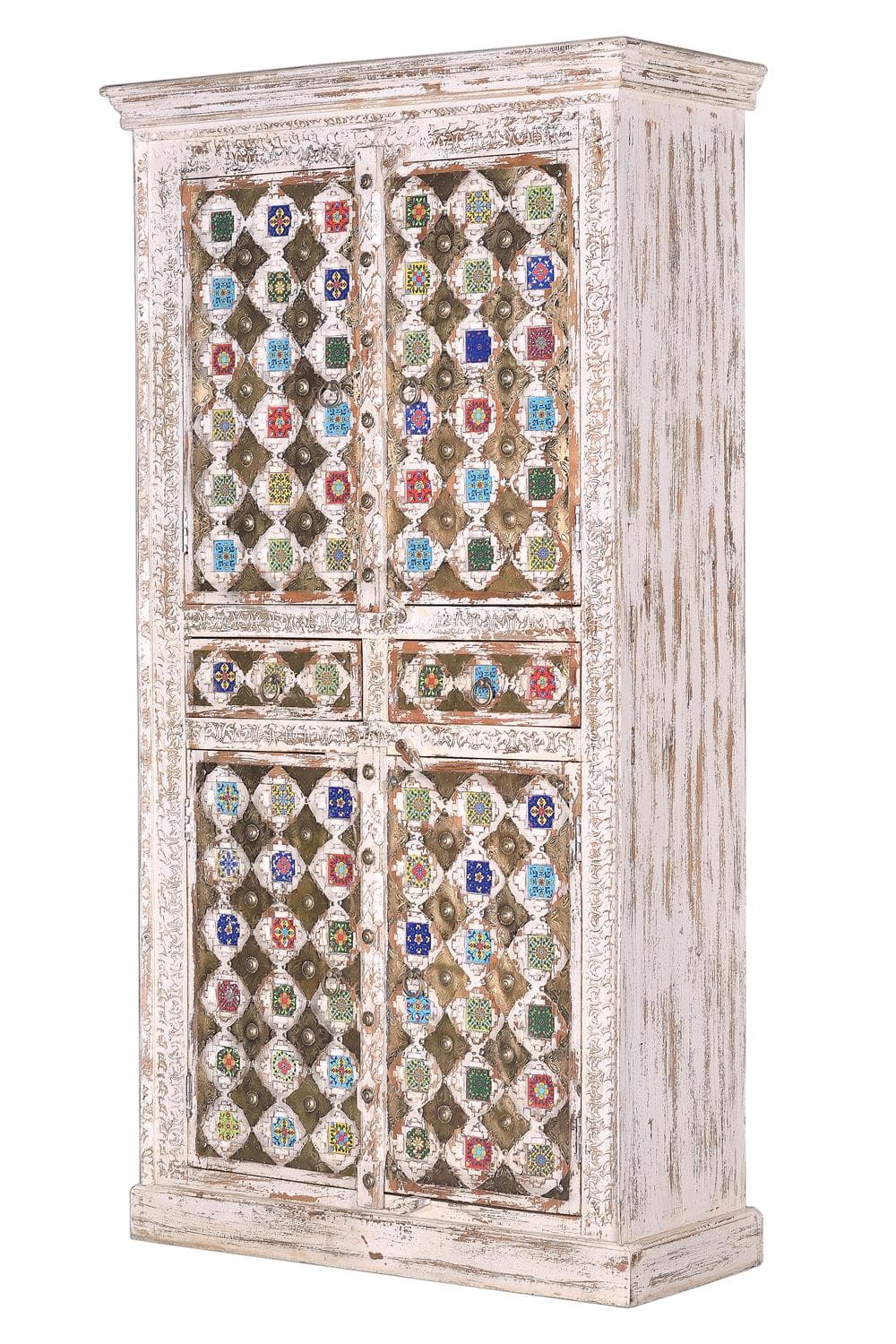 Mangopuusta valmistettu vaatekaappi keraamisilla ja pronssisilla yksityiskohdilla