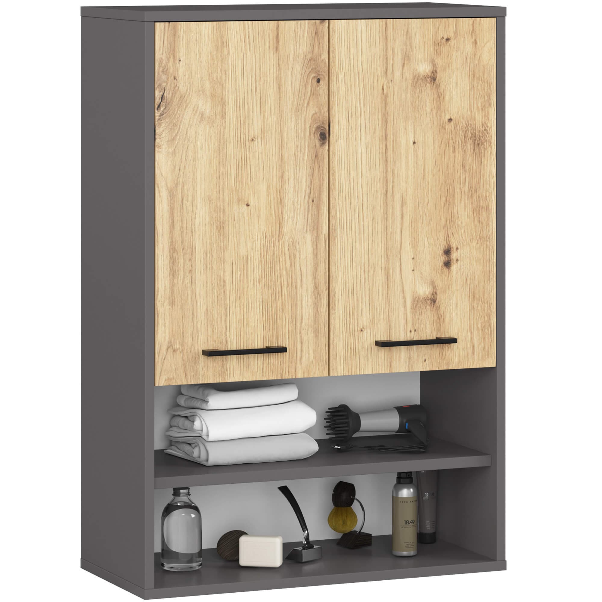 Akord Seinäkaappi 2-ovinen 1 hylly Grafiitti/Artisan-tammi 64x30x94 – Akord