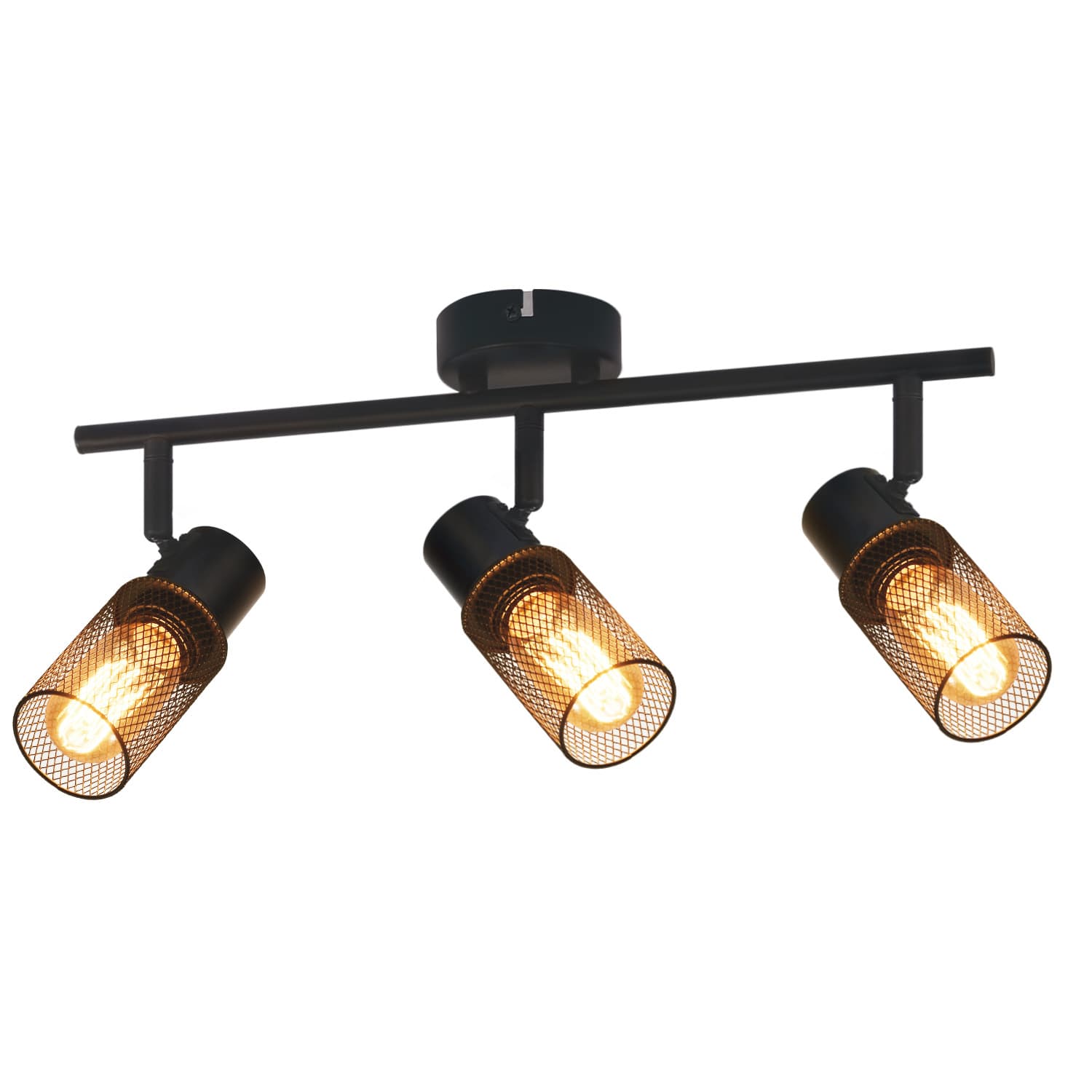 NETTLIFE Kattovalaisin, 3 pistettä, musta, vintage - tyylinen, E27, kääntyvä, 330°, metallinen varjostin max. 25 W, ilman polttimoa.
