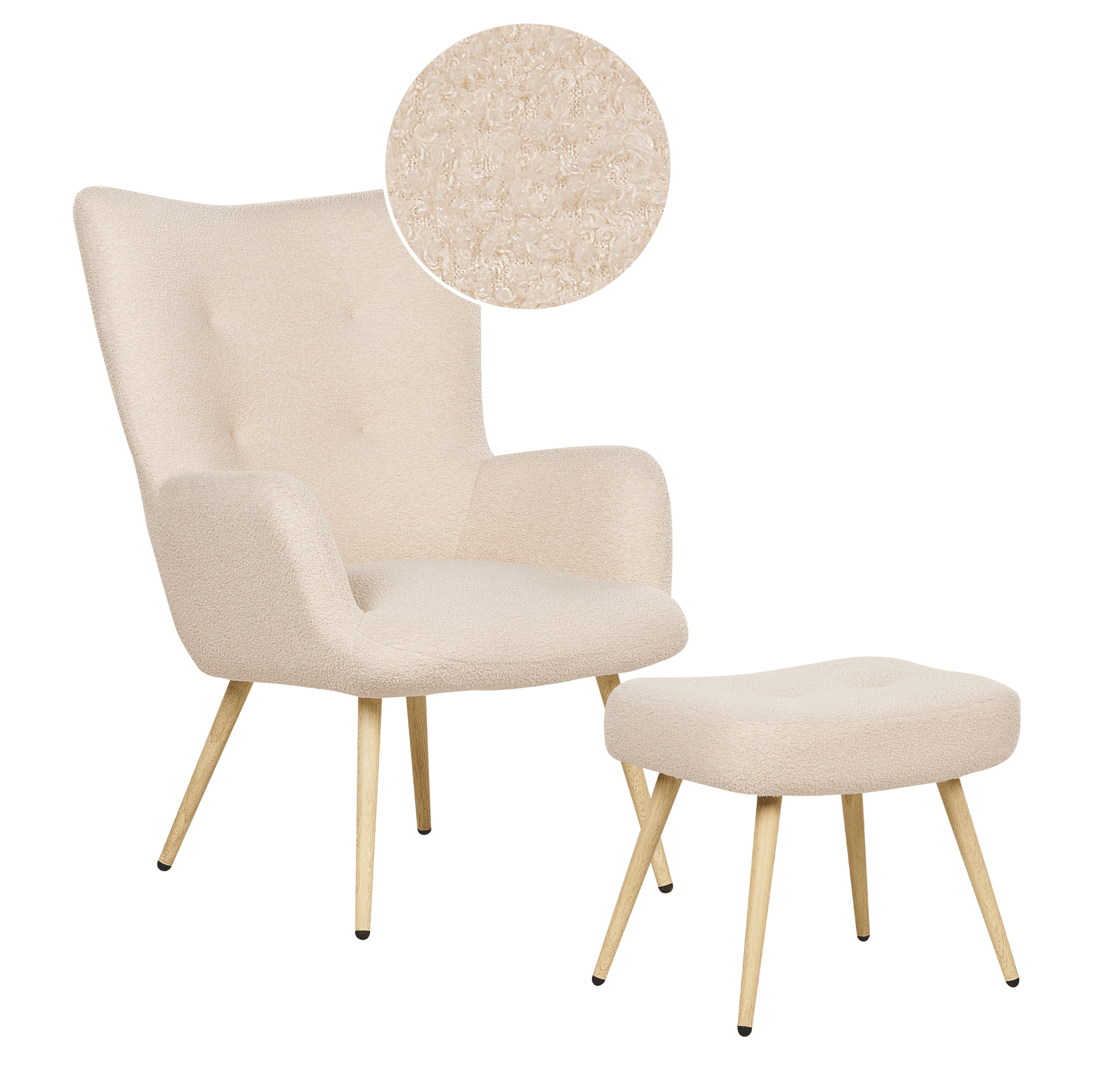Wingback-tuoli VEJLE ja rahi buklee Beige – Beliani