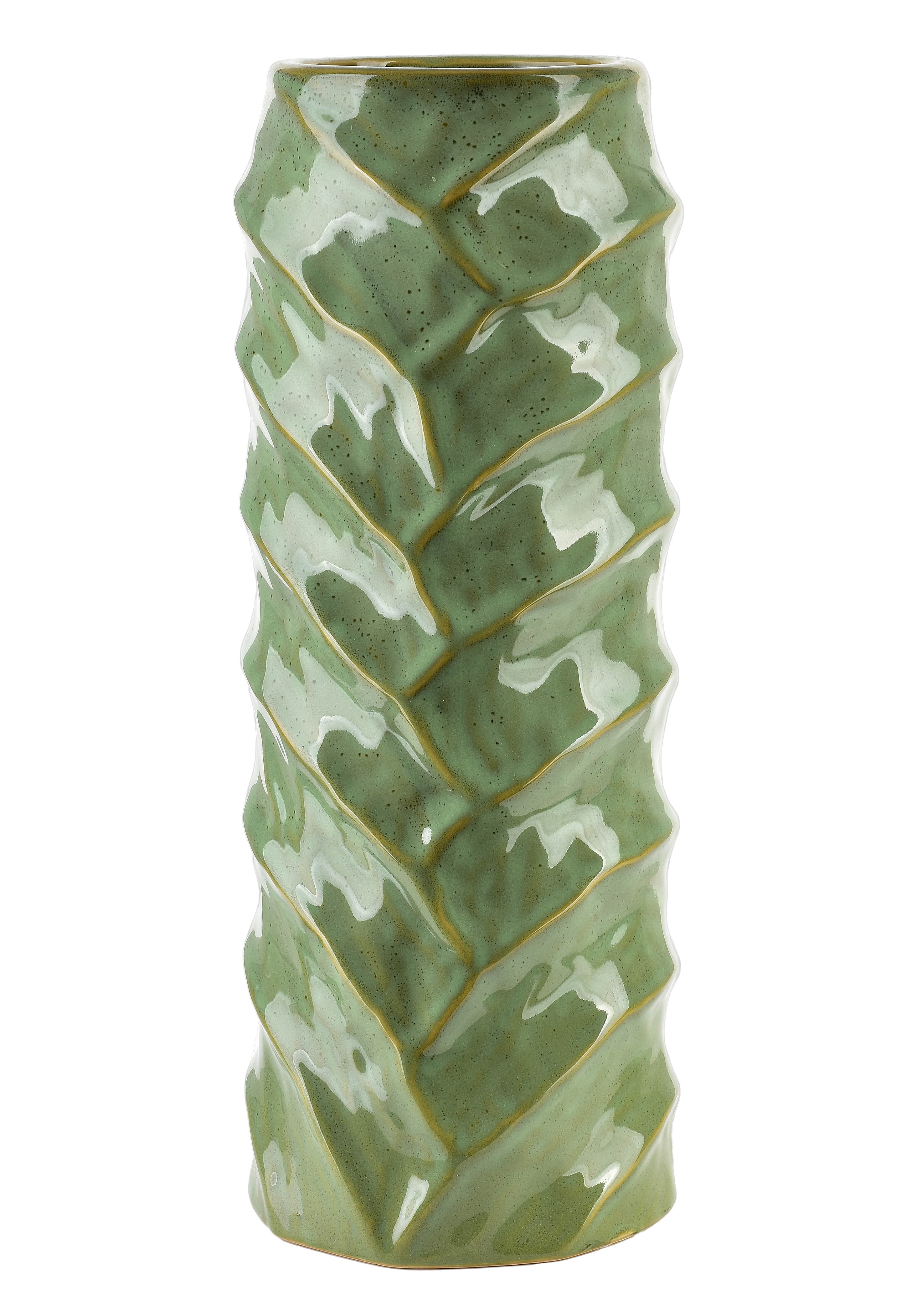 MONDEX keramiikkamaljakko, vihreä, kohokuvioitu, 13 x 9 x 35 cm