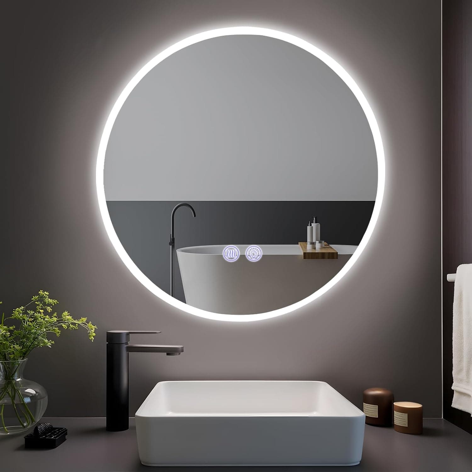 ZMH 80 cm pyöreä kylpyhuoneen peili LED-valaistuksella ja säädettävällä kirkkaudella