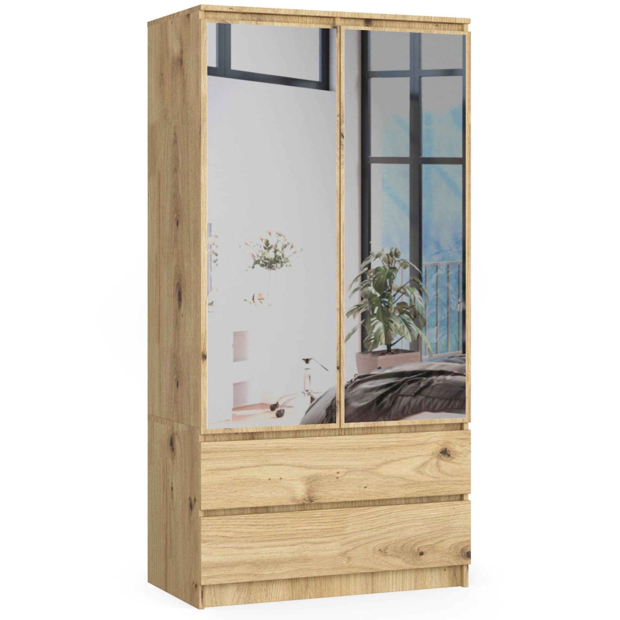 Akord Vaatekaappi 2-ovinen 2-laatikollinen 2-peilinen Artisan-tammi 90x51x180 – Akord