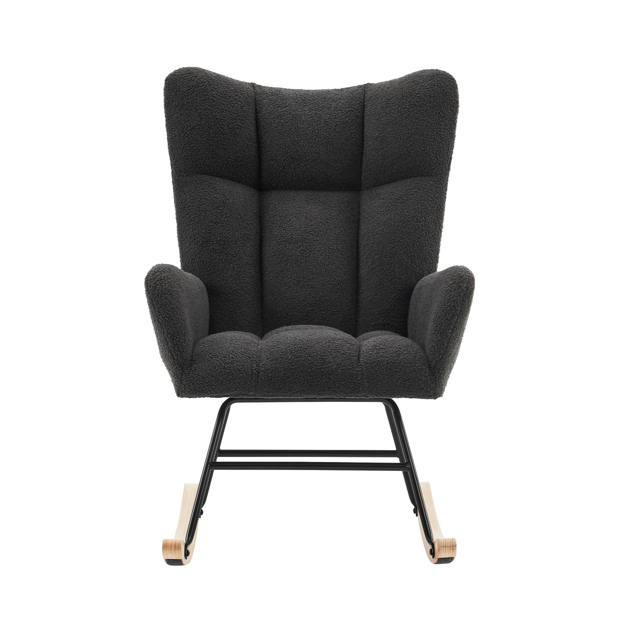 Moderni keinutuoli, korkea selkänoja ja käsinojat, harmaa