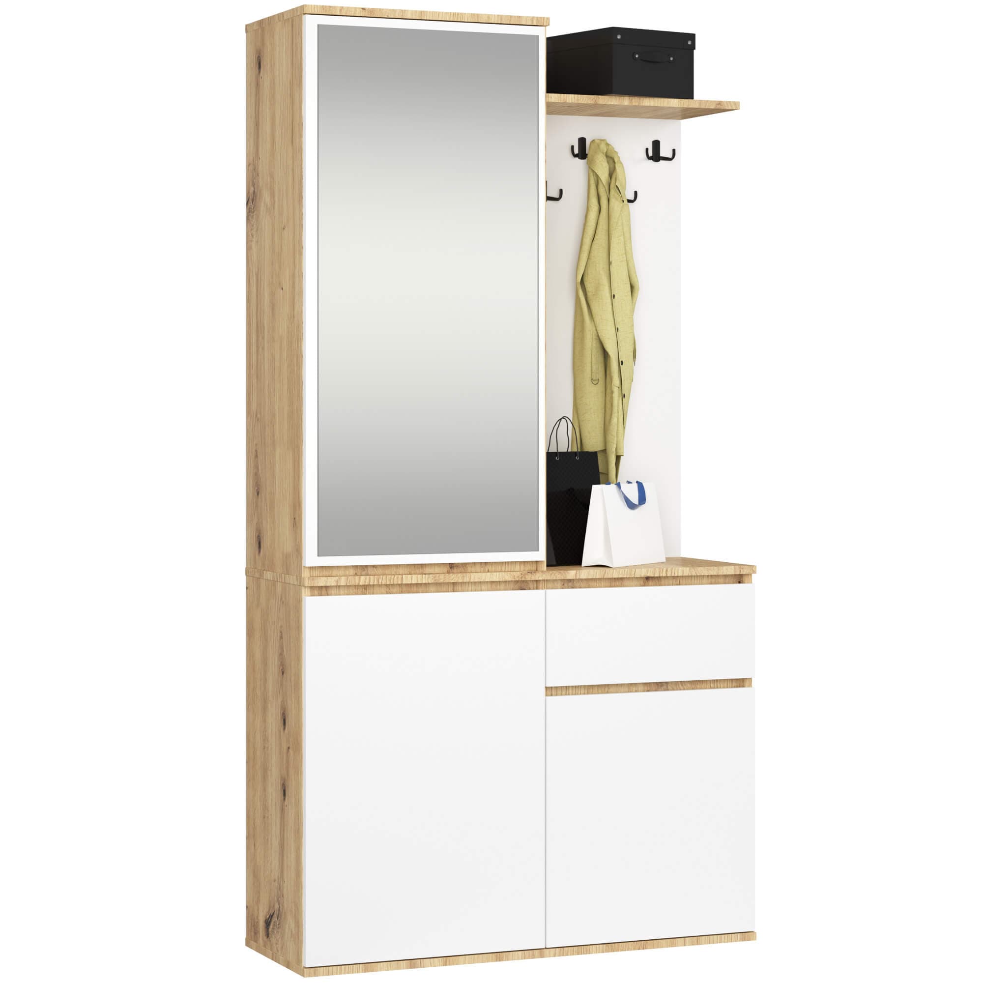 Akord Eteiskalustesarja Entro Artisan-tammi/Valkoinen 95x35x183 – Akord