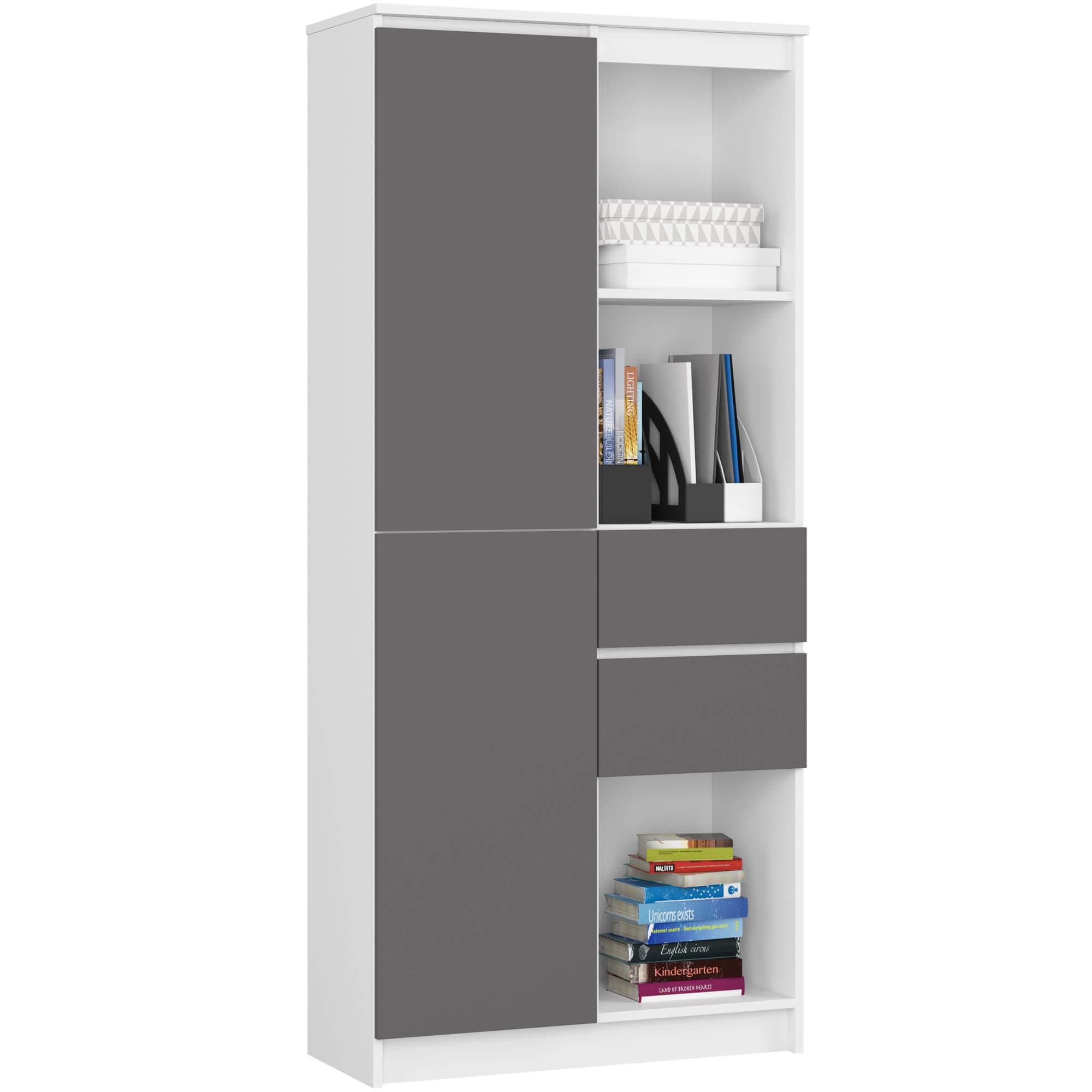 Akord Hylly Valkoinen/Grafiitti 80x35x180 – Akord