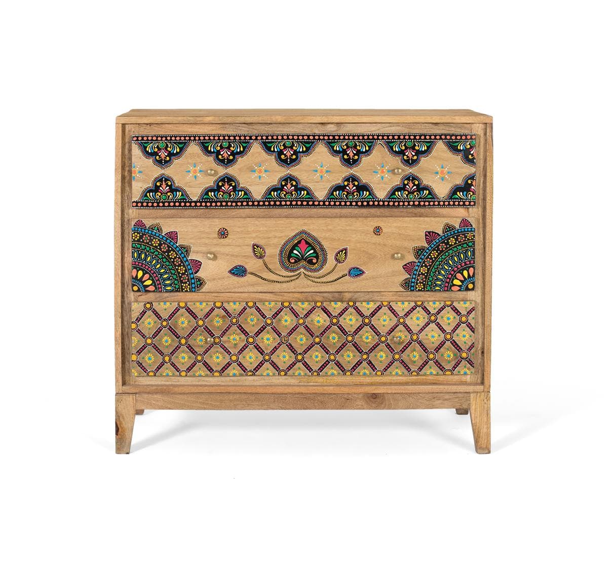 Lipasto massiivimangopuusta käsinmaalatuilla yksityiskohdilla