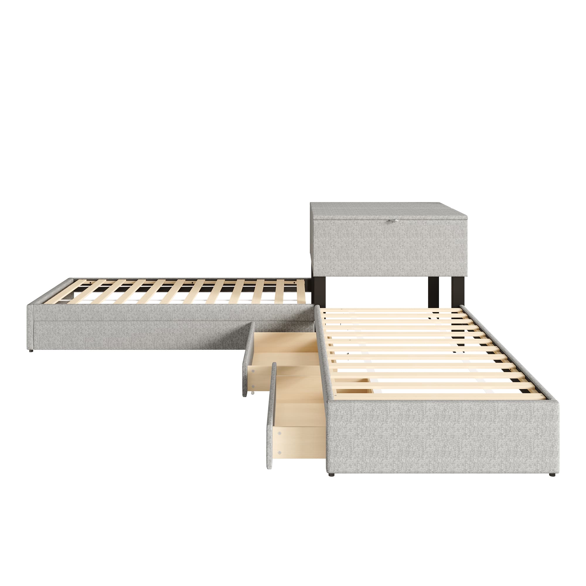 Sänky 90x200cm ilman patjaa, pellavakangas, harmaa – KOMHTOM