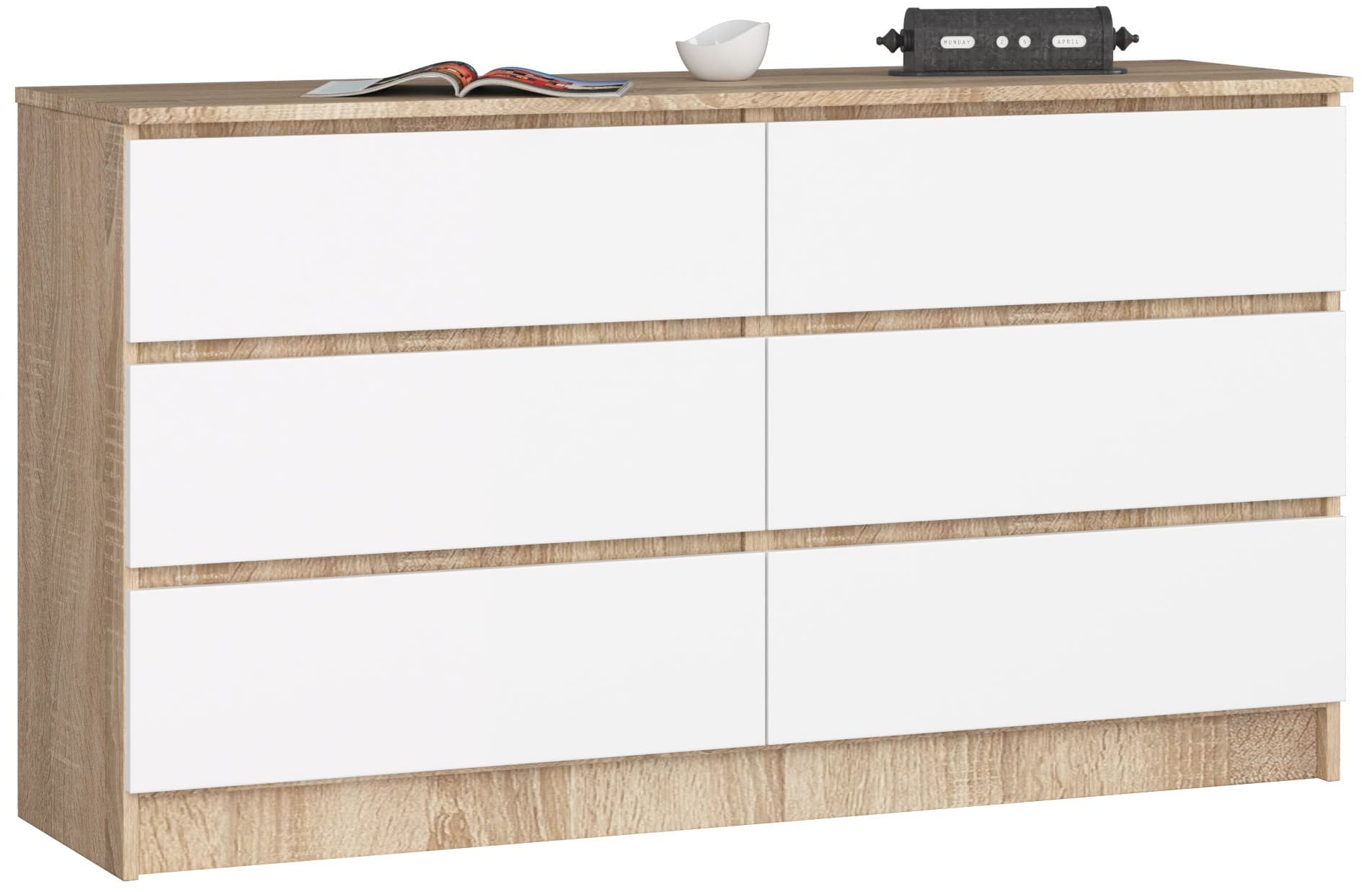Akord Lipasto 6 Laatikoa Sonoma-tammi/Valkoinen 138x40x77 – Akord