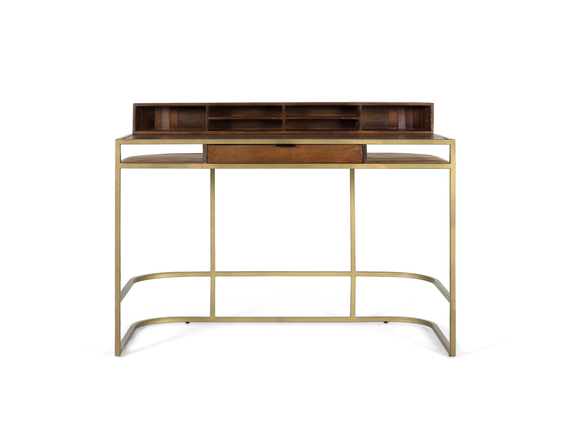 Käsintehty mangopuusta valmistettu työpöytä kullatulla kehyksellä – Giner y Colomer