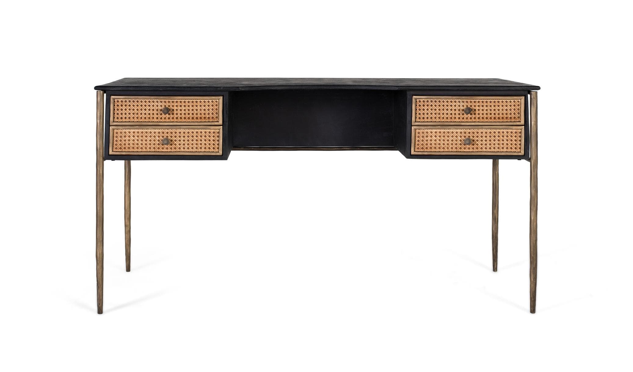 Työpöytä mangopuusta, verkkolaatikot, musta