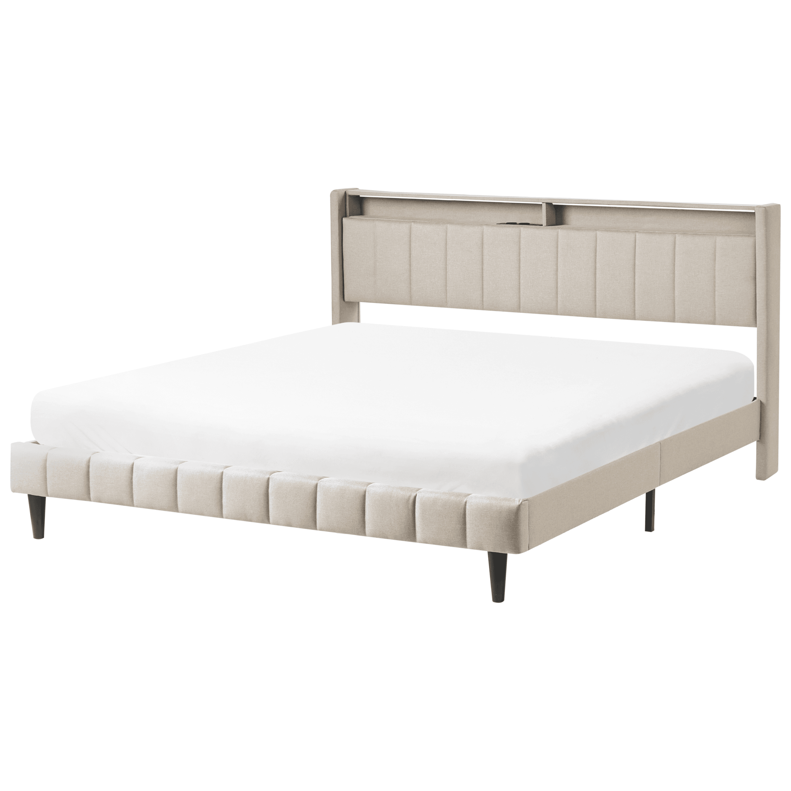 Sänky LED-valoilla kangas BEAULIEU 180 x 200 cm USB-portilla säilytystila Beige