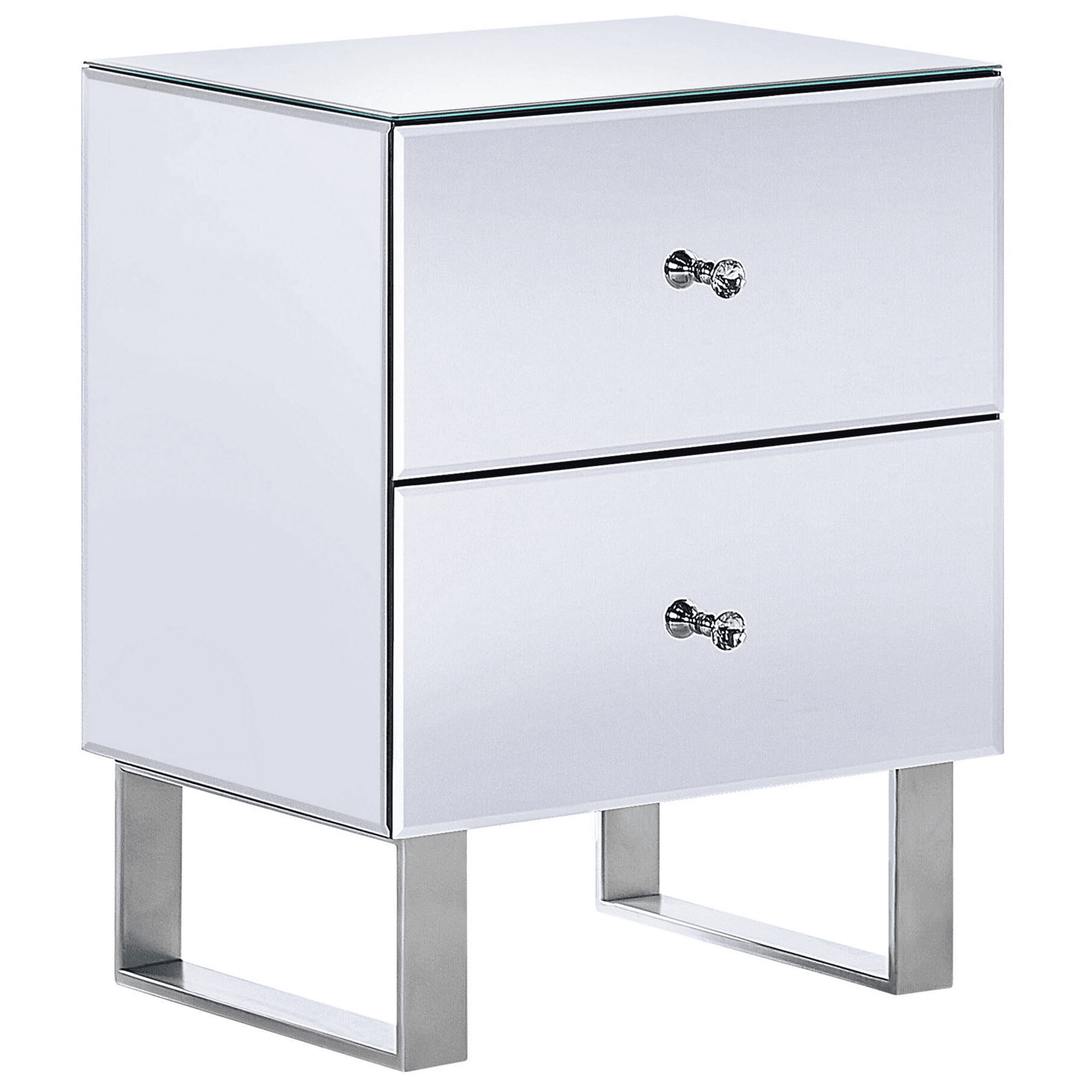 Yöpöytä 2 laatikolla NESLE lasi Peilattu hopea – Beliani