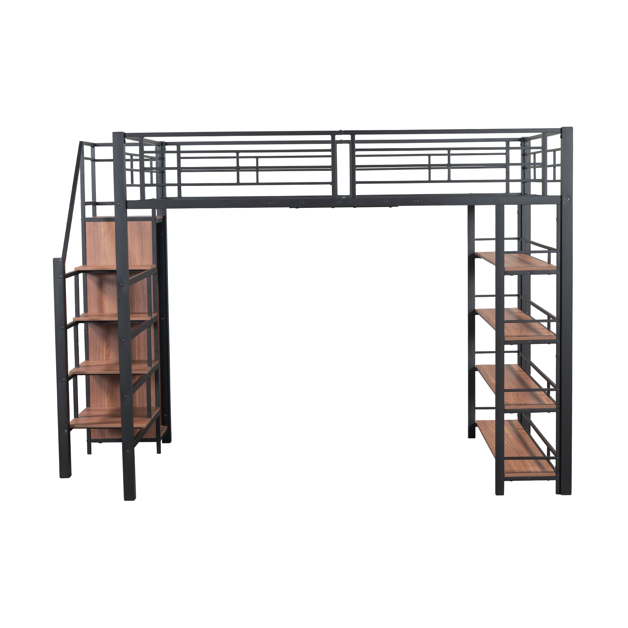 Parvesänky 140x200 cm, kaksinkertainen, nuori, turvaportaat, säilytys, vaatekaappi, hyllyt, musta