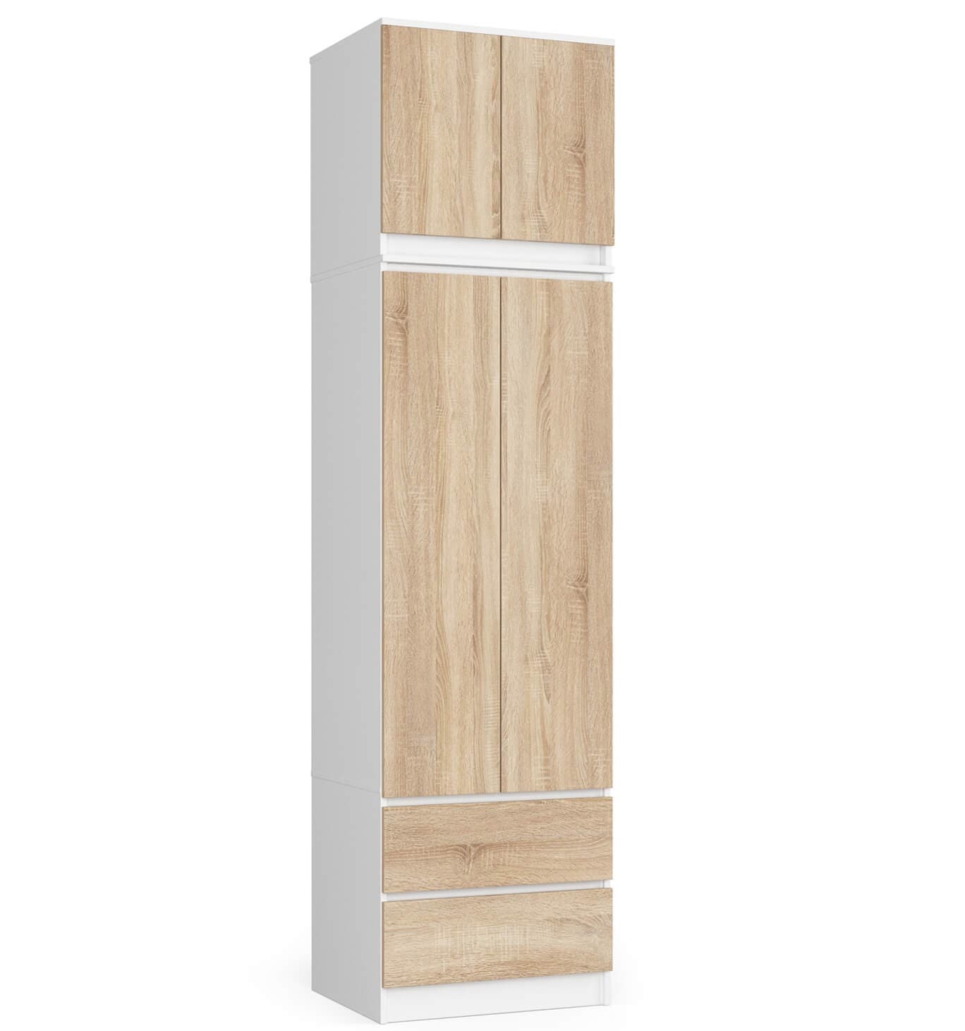 Akord Vaatekaappi yläosalla 2 ovea 2 laatikkoa Tammi Sonoma/Valkoinen 60x51x234 – Akord