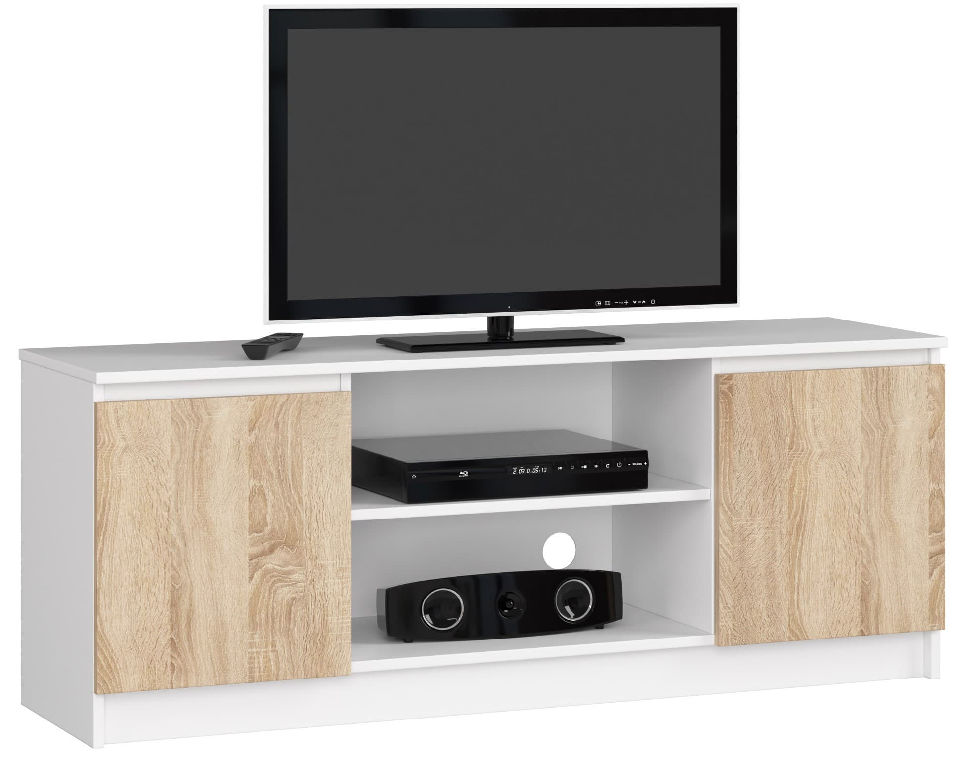 Akord TV-taso 2 Ovet 1 Hylly Valkoinen/Sonoma-tammi 140x40x55 – Akord