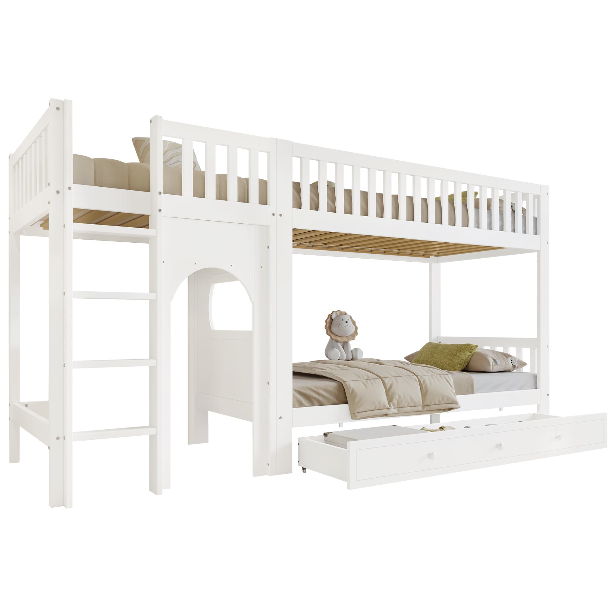 Kerrossänky 90x200 cm valkoisena neliportaisilla suorilla tikasilla – KOMHTOM