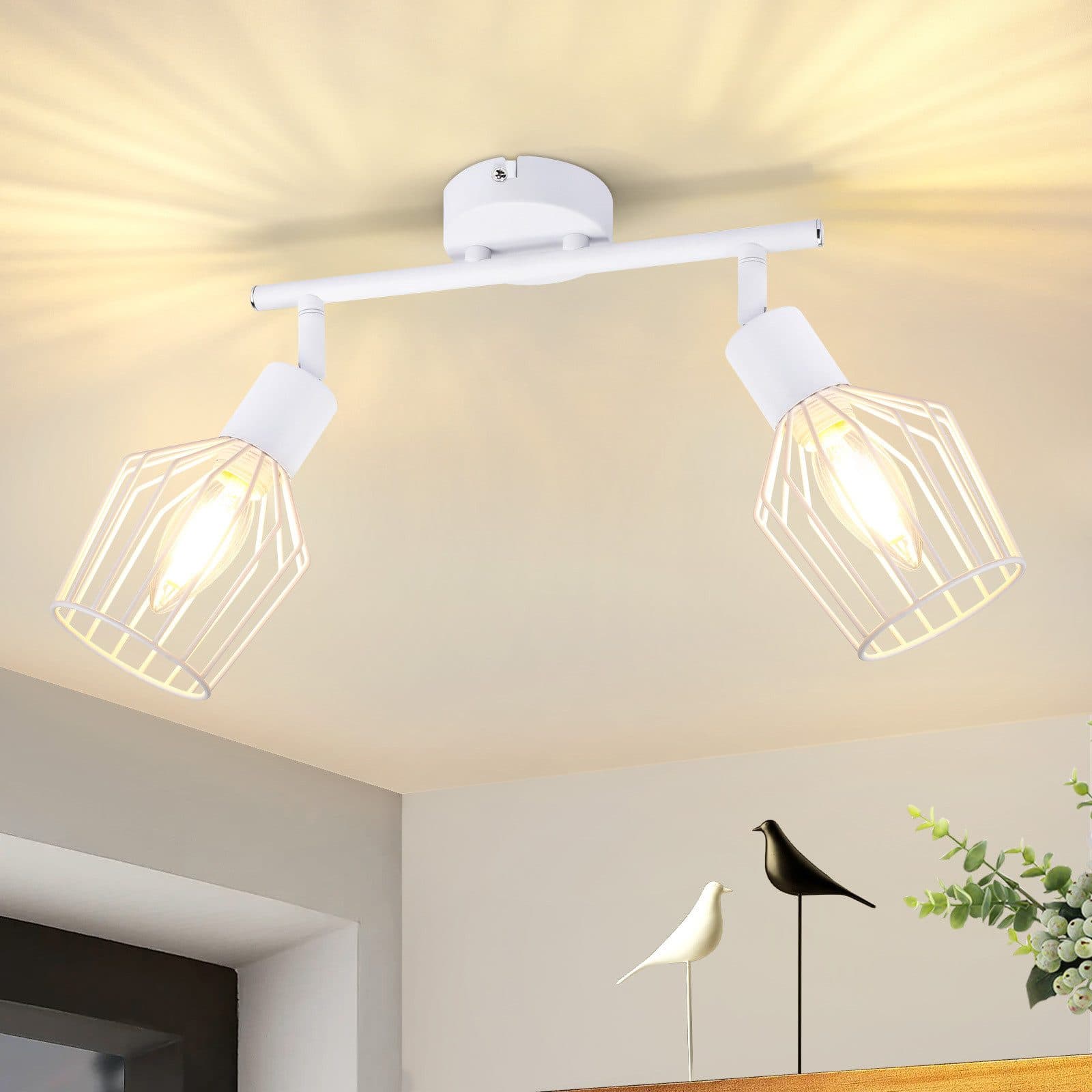 NETTLIFE 2 E14 - kattospottivalaisinta - metallia, 350° kääntyvä teollinen eteisvalaisin, seinävalaisin eteiseen ja olohuoneeseen, valkoinen – Nettlife