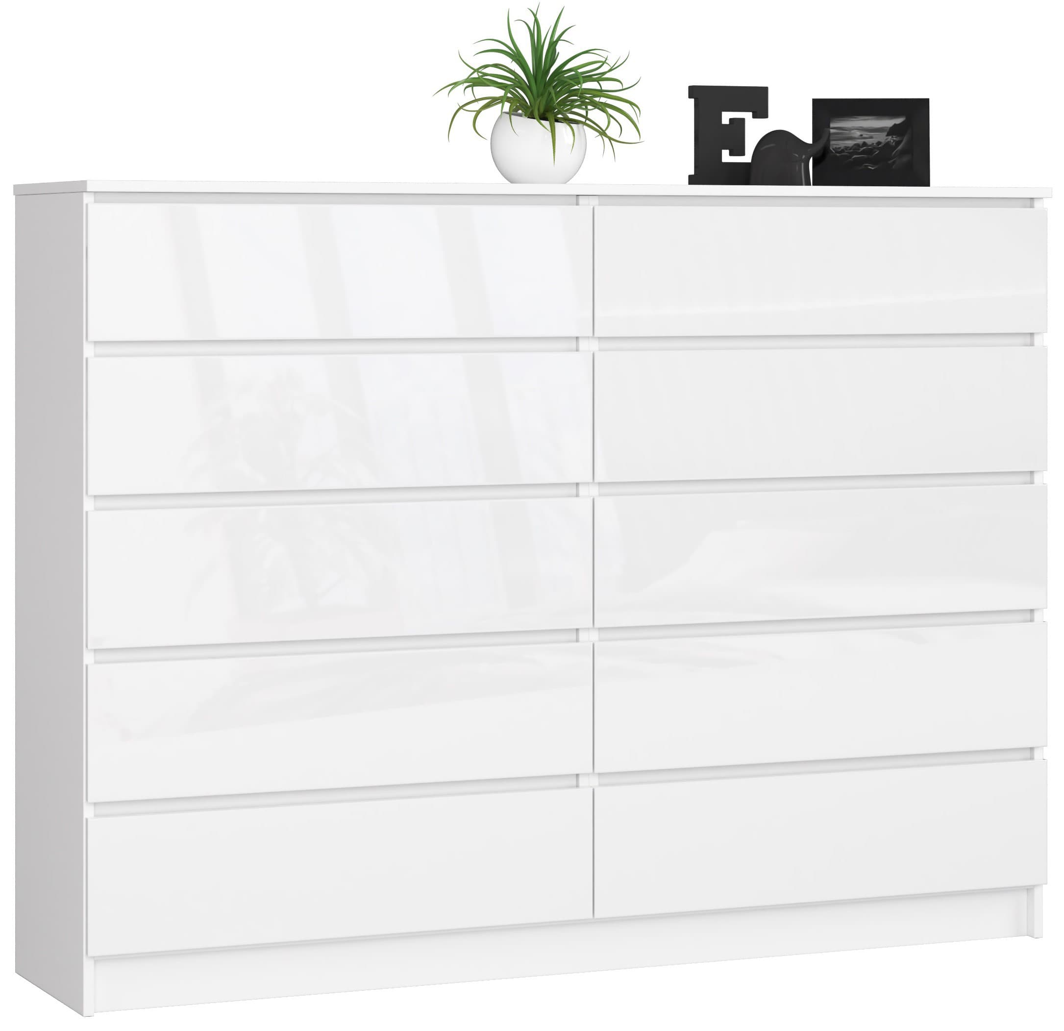 Akord Lipasto 10 laatikkoa Valkoinen/Valkoinen Kiiltävä 160x40x121 – Akord