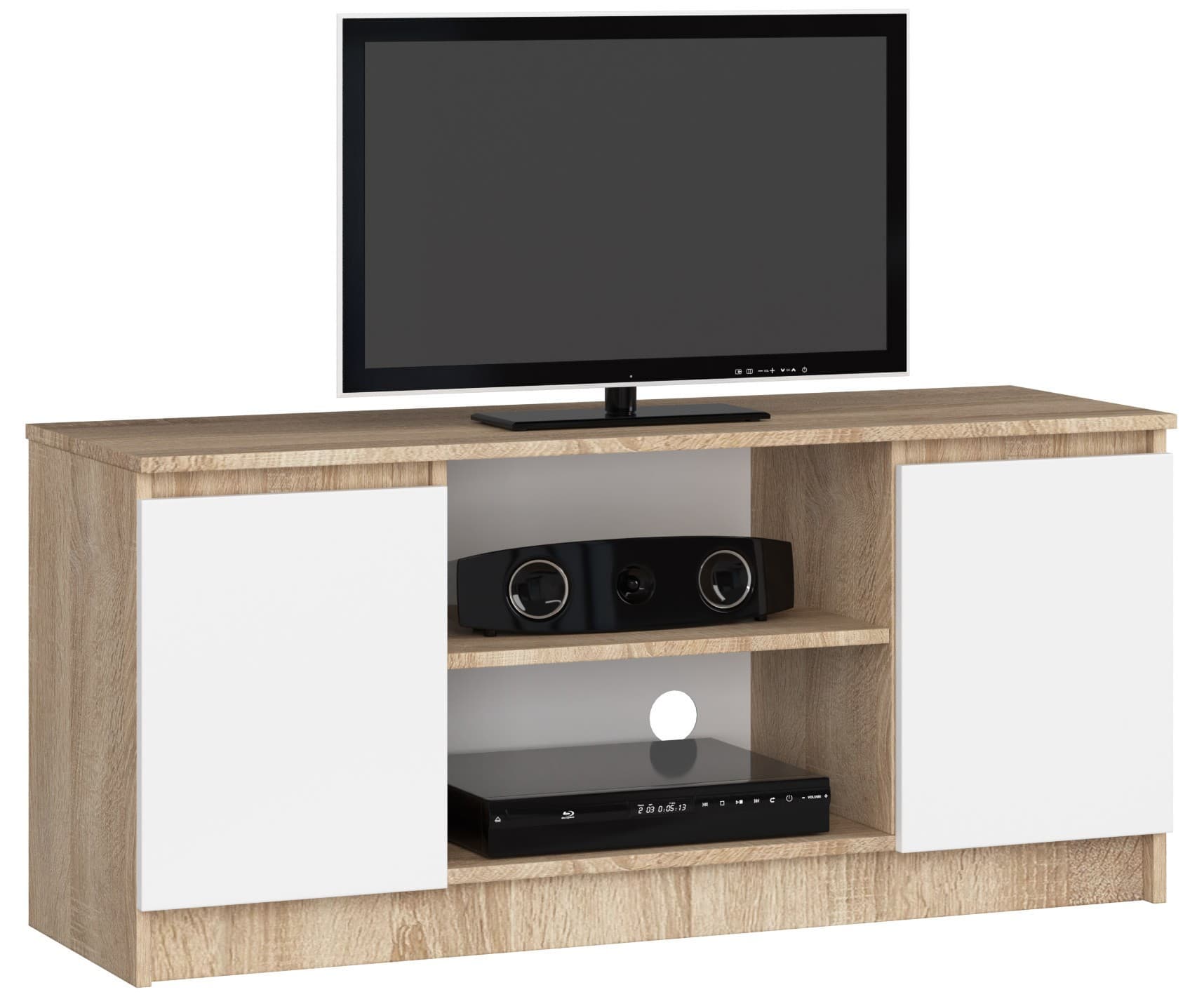 Akord TV-taso 2 ovea 1 hylly Sonoma-tammi/Valkoinen 120x40x55 – Akord