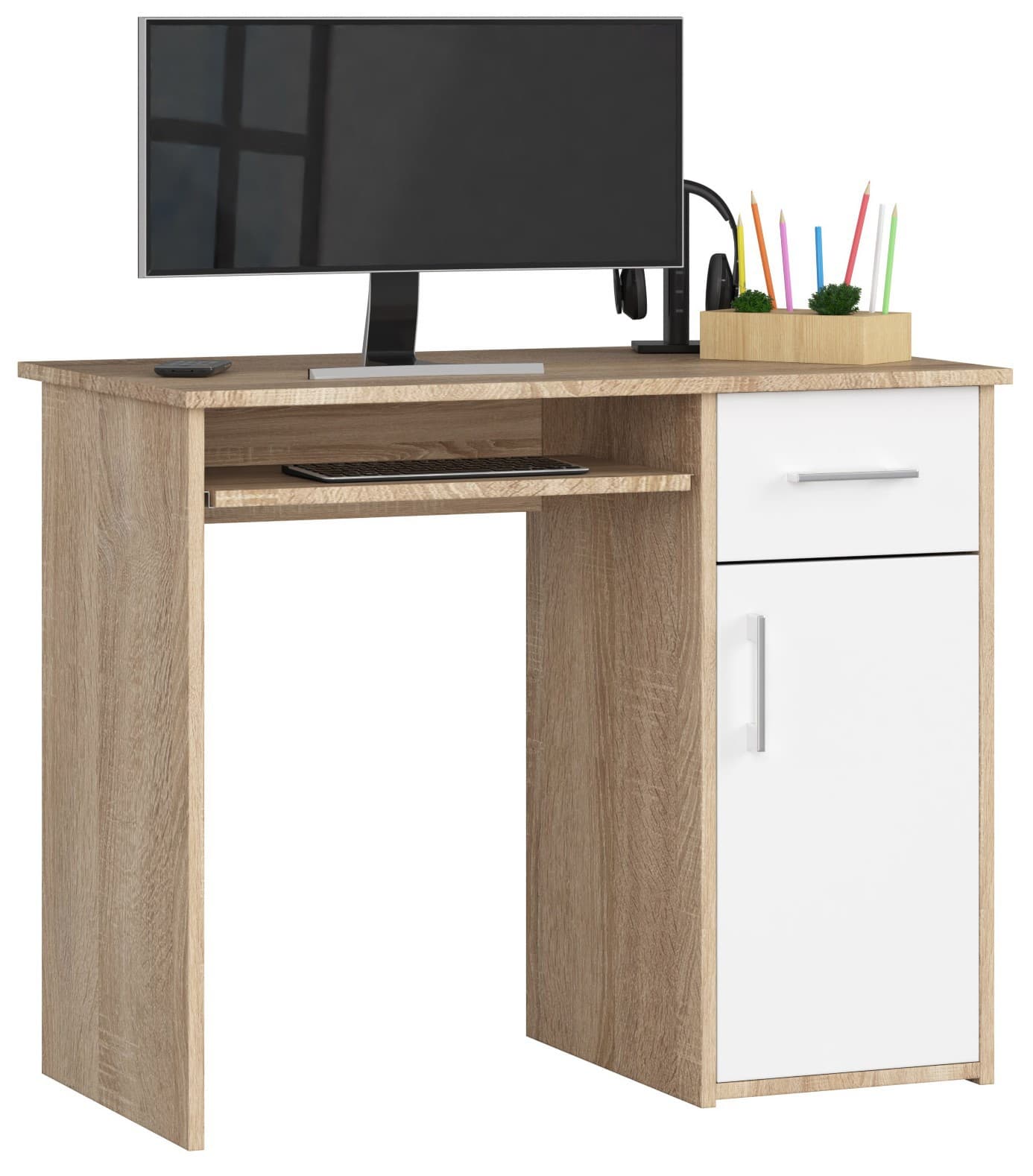 Akord Kirjoituspöytä Pin 1 laatikko 1 kaappi oikea Sonoma-tammi/Valkoinen 90x50x74 – Akord
