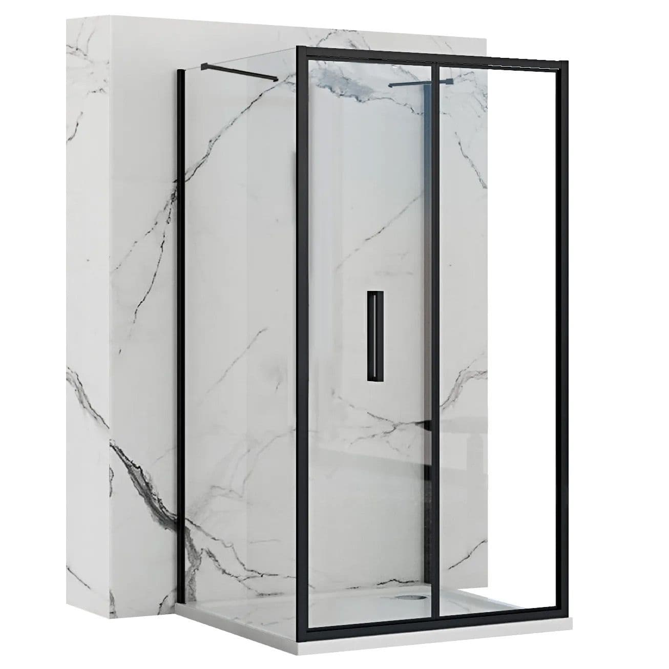 REA Seinän viereen asennettava suihkukaappi RAPID FOLD 90x80 musta, 90X80X195CM