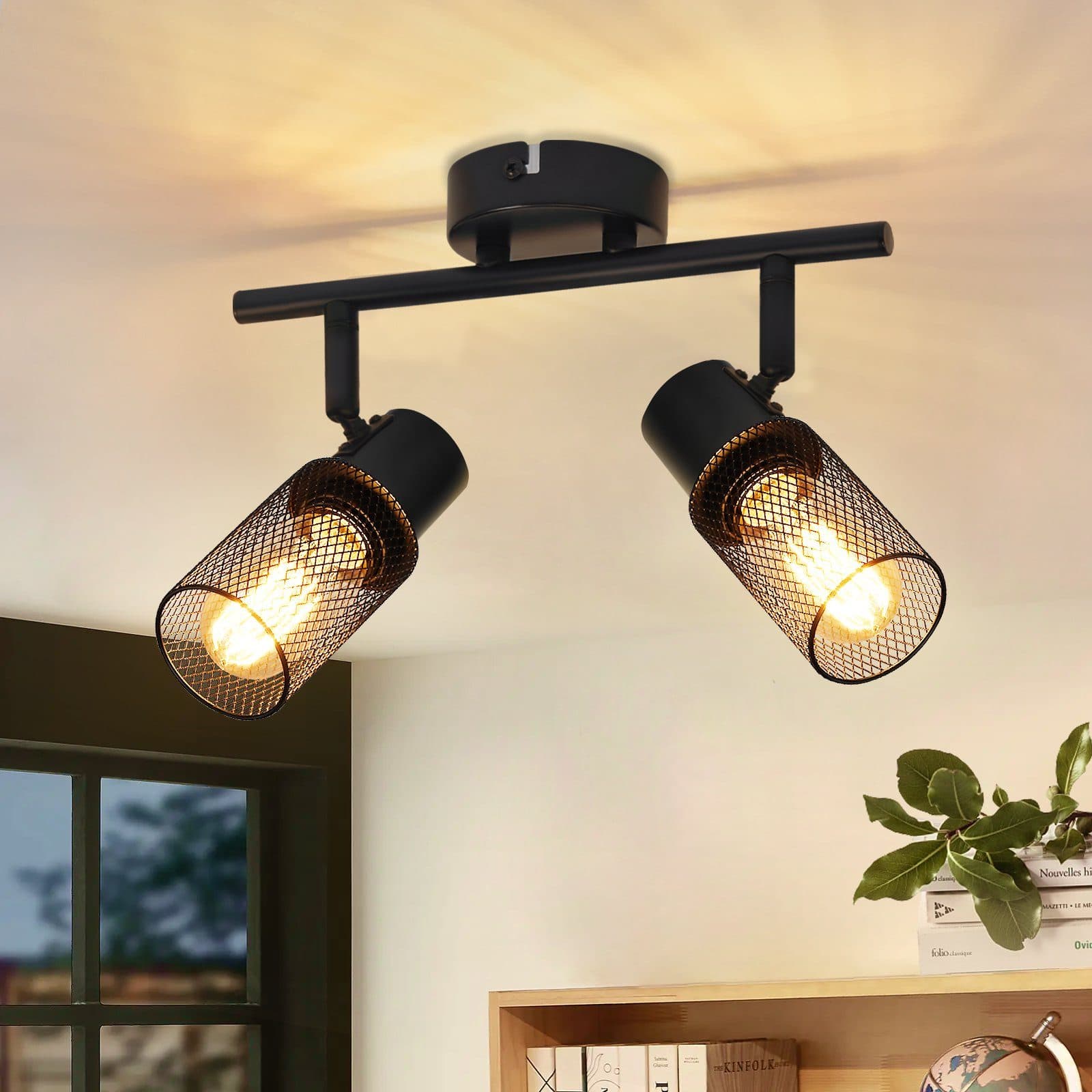 ZMH 2 -metalliset kattovalaisimet, 330° kääntyvät, E27 LED, sopivat käytäville, olohuoneisiin (polttimo ei sisälly toimitukseen) – ZMH